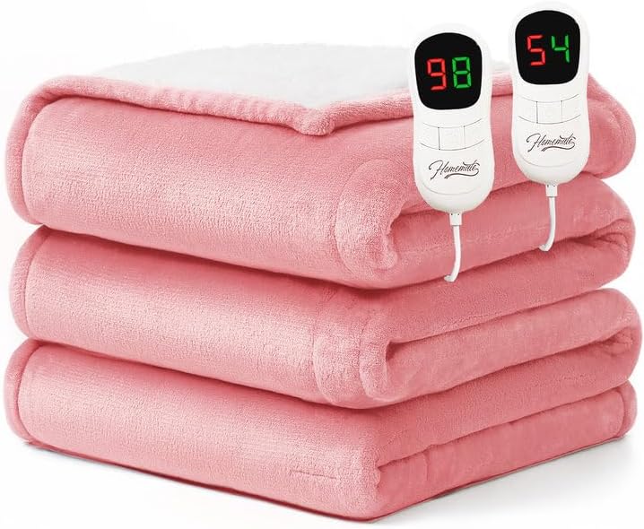 Homemate Heated Blanket Electric Throw - 50"x60" Heating Blanket Throw 1/2/4/6/8 Hours Auto-Off 10 Heat Level Over-Heat Protection Flannel Sherpa Electric ETL Certification