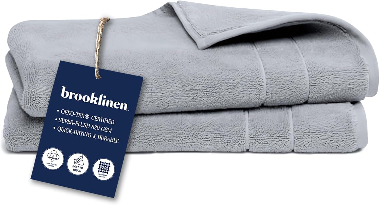 Brooklinen Super-Plush Turkish Cotton Bath Towels Set of 2 Cotton, 820 GSM, Machine Washable, Perfect Bath Towels for Bathroom, Spa & Shower (30" x 58", Smoke Grey)
