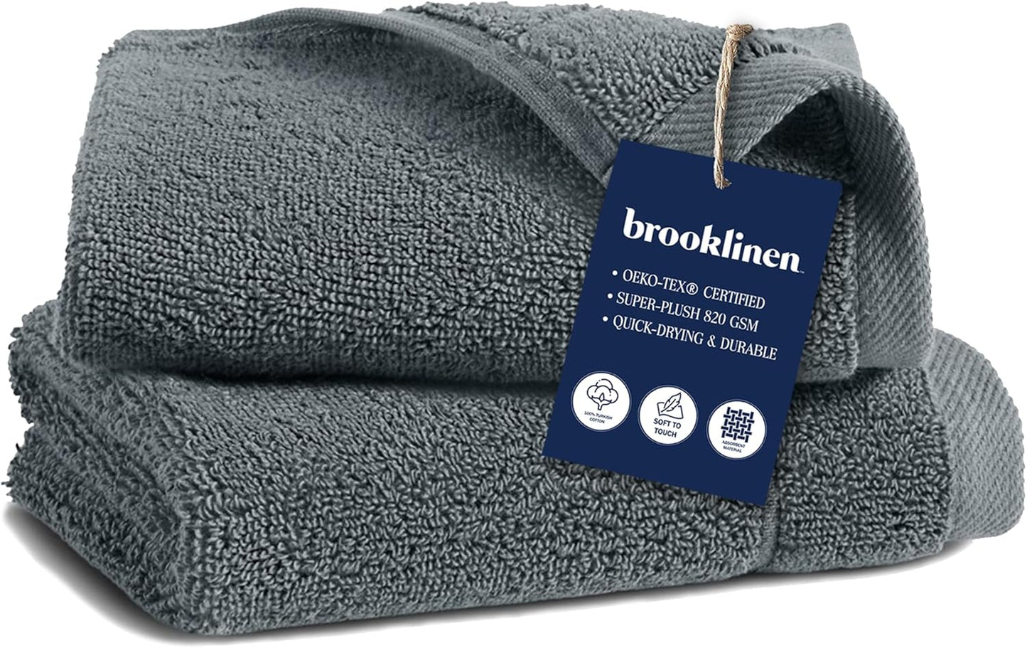 Brooklinen Super-Plush Turkish Cotton Bath Towels Set of 2 Cotton, 820 GSM, Machine Washable, Perfect Bath Towels for Bathroom, Spa & Shower (30" x 58", Smoke Grey)