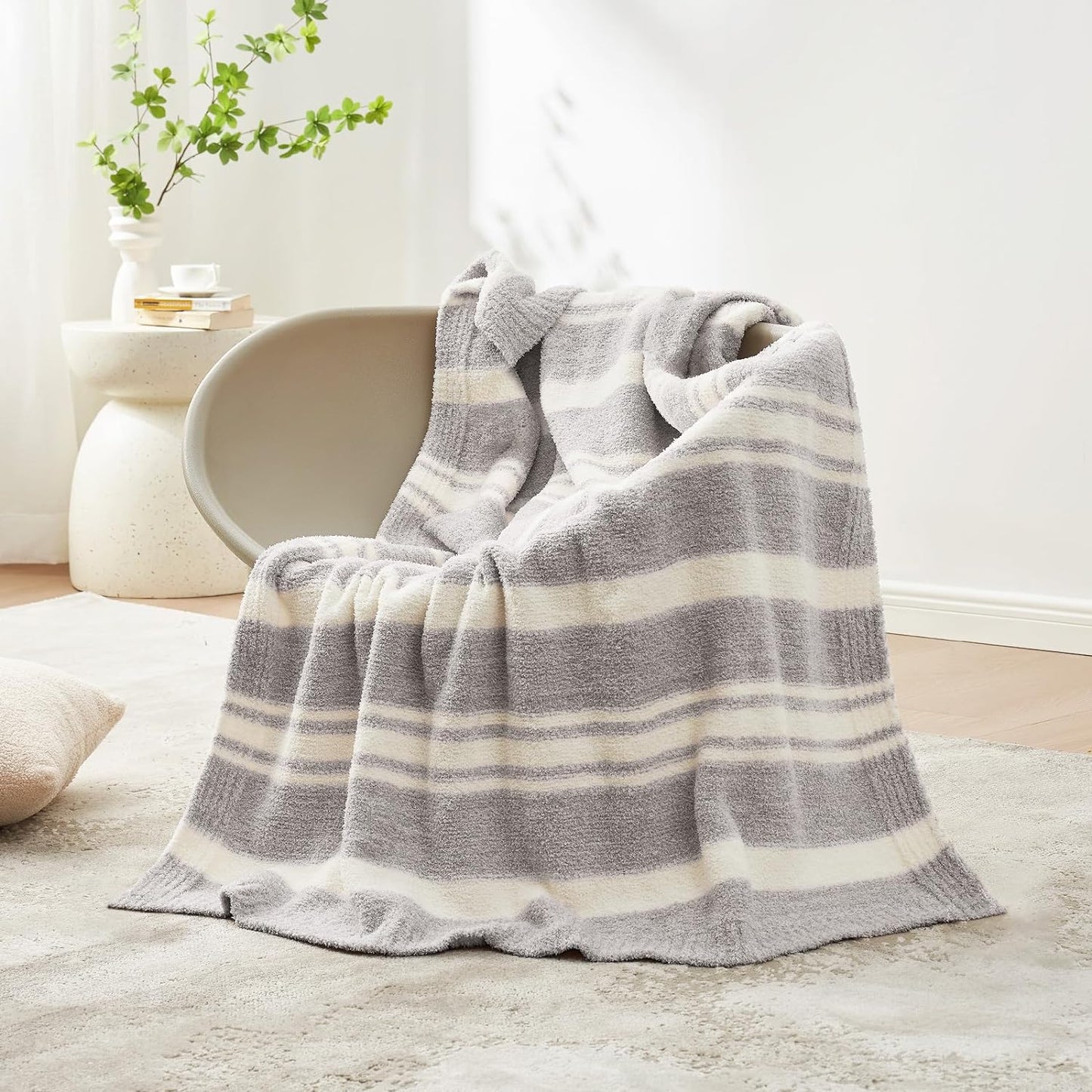 Snuggle Sac Heather Taupe Throw Blanket for Couch, Reversible Super Soft Knitted Blankets Warm Cozy Knit Fuzzy Plush Lightweight Throws for Sofa, Bed, Camping, Picnic, Taupe, 50x60 inches