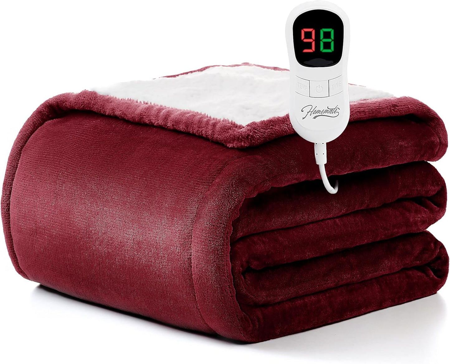 Homemate Heated Blanket Electric Throw - 50"x60" Heating Blanket Throw 1/2/4/6/8 Hours Auto-Off 10 Heat Level Over-Heat Protection Flannel Sherpa Electric ETL Certification