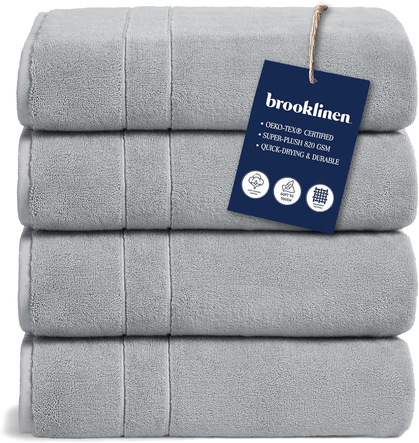 Brooklinen Super-Plush Turkish Cotton Bath Towels Set of 2 Cotton, 820 GSM, Machine Washable, Perfect Bath Towels for Bathroom, Spa & Shower (30" x 58", Smoke Grey)