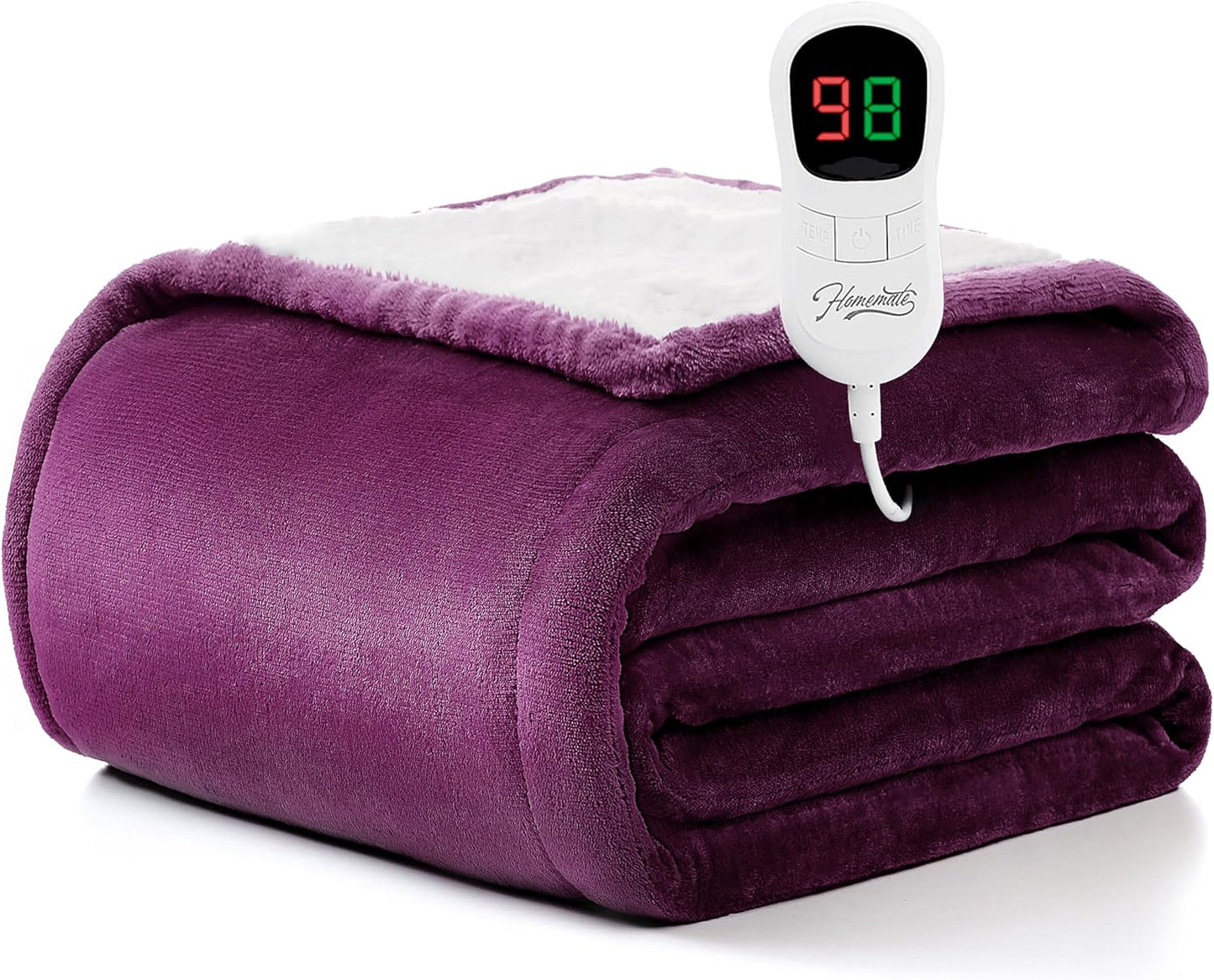 Homemate Heated Blanket Electric Throw - 50"x60" Heating Blanket Throw 1/2/4/6/8 Hours Auto-Off 10 Heat Level Over-Heat Protection Flannel Sherpa Electric ETL Certification