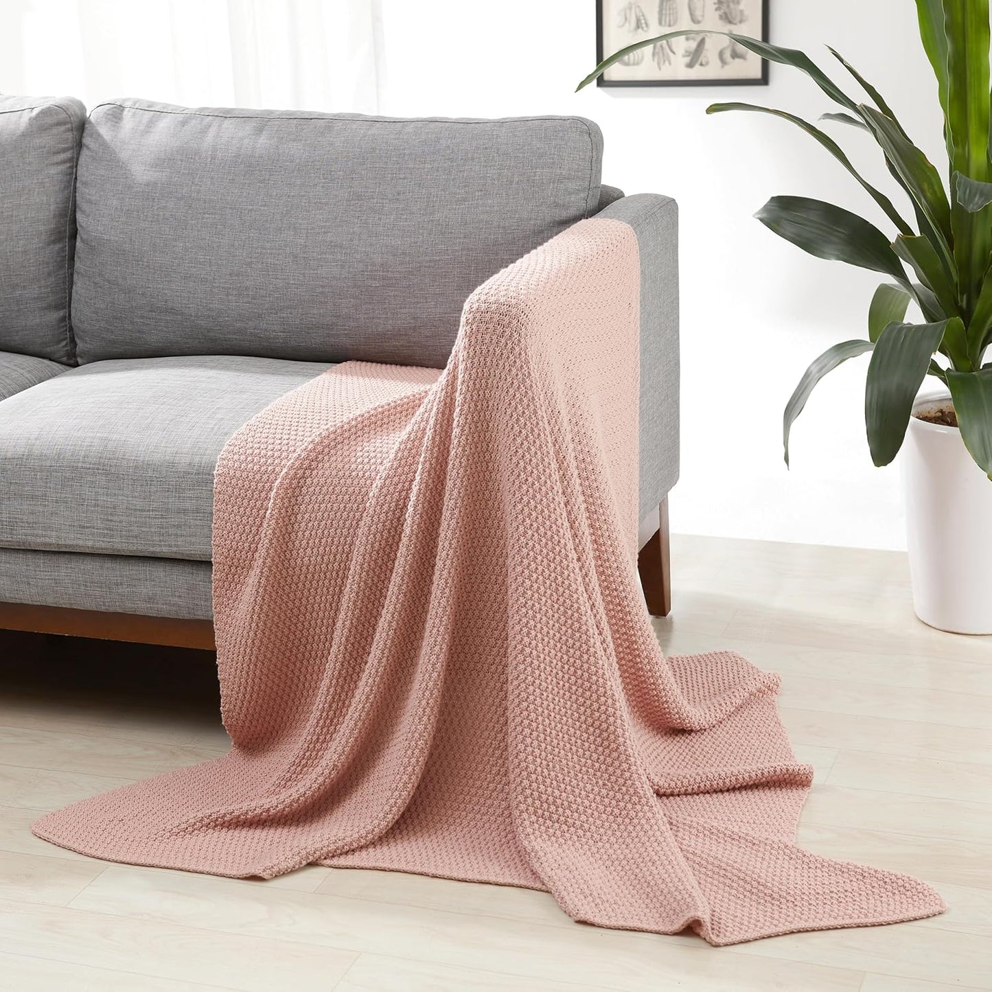 Amazon Basics Chunky Cable Knit Throw Blanket for Couch, Sofa, Bed, Lightweight Soft Cozy, Sand, 50"x 60"