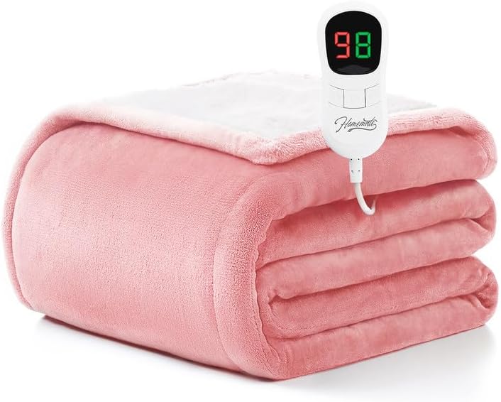 Homemate Heated Blanket Electric Throw - 50"x60" Heating Blanket Throw 1/2/4/6/8 Hours Auto-Off 10 Heat Level Over-Heat Protection Flannel Sherpa Electric ETL Certification