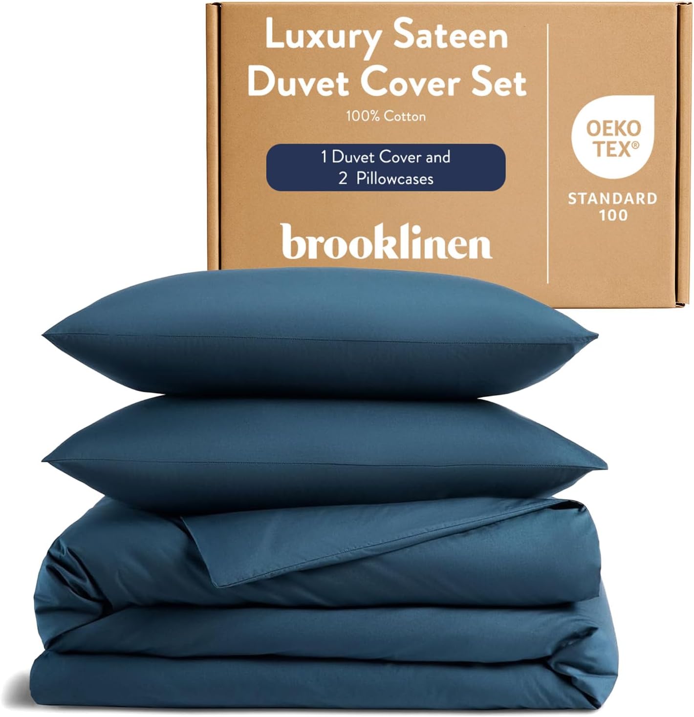 Brooklinen Luxury Sateen Duvet Cover - 100% Cotton, Full/Queen Size in White with Extra-Long Corner Ties and Button Closure | Best Luxury Sheets