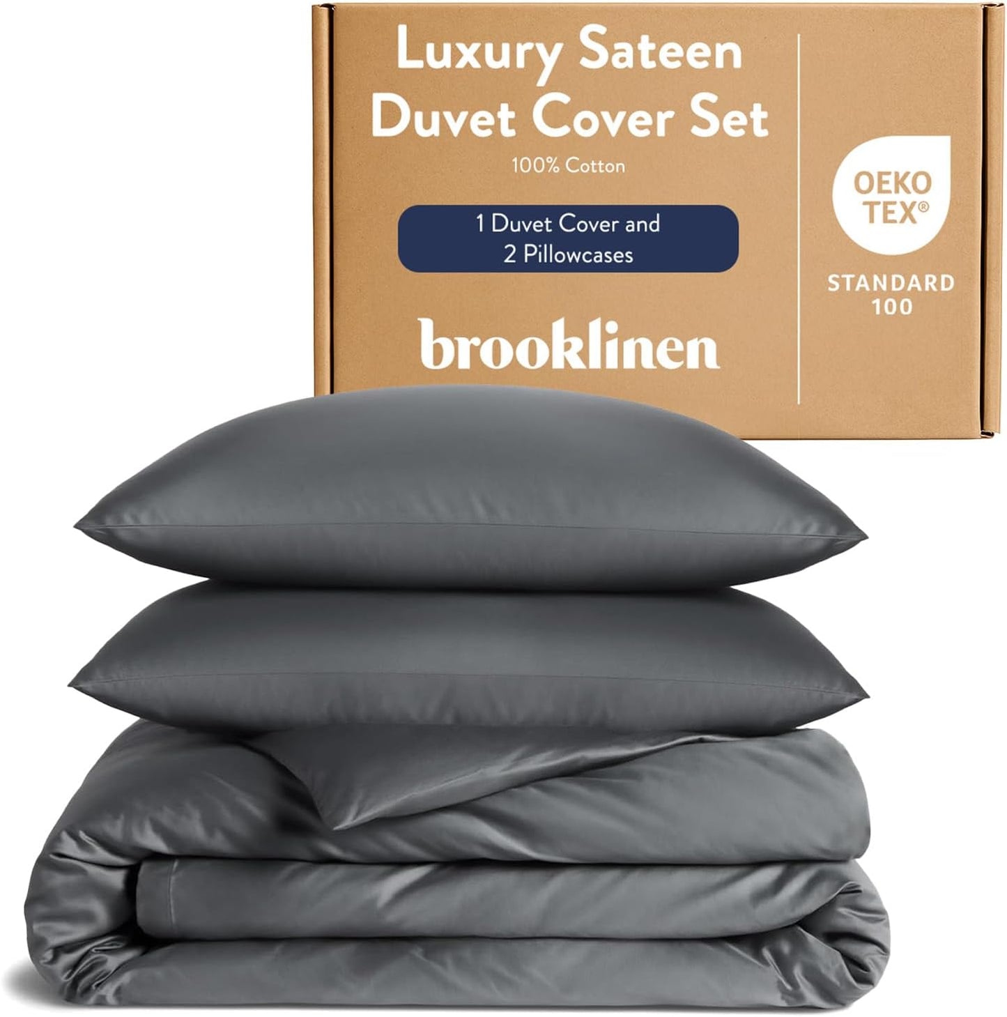 Brooklinen Luxury Sateen Duvet Cover - 100% Cotton, Full/Queen Size in White with Extra-Long Corner Ties and Button Closure | Best Luxury Sheets