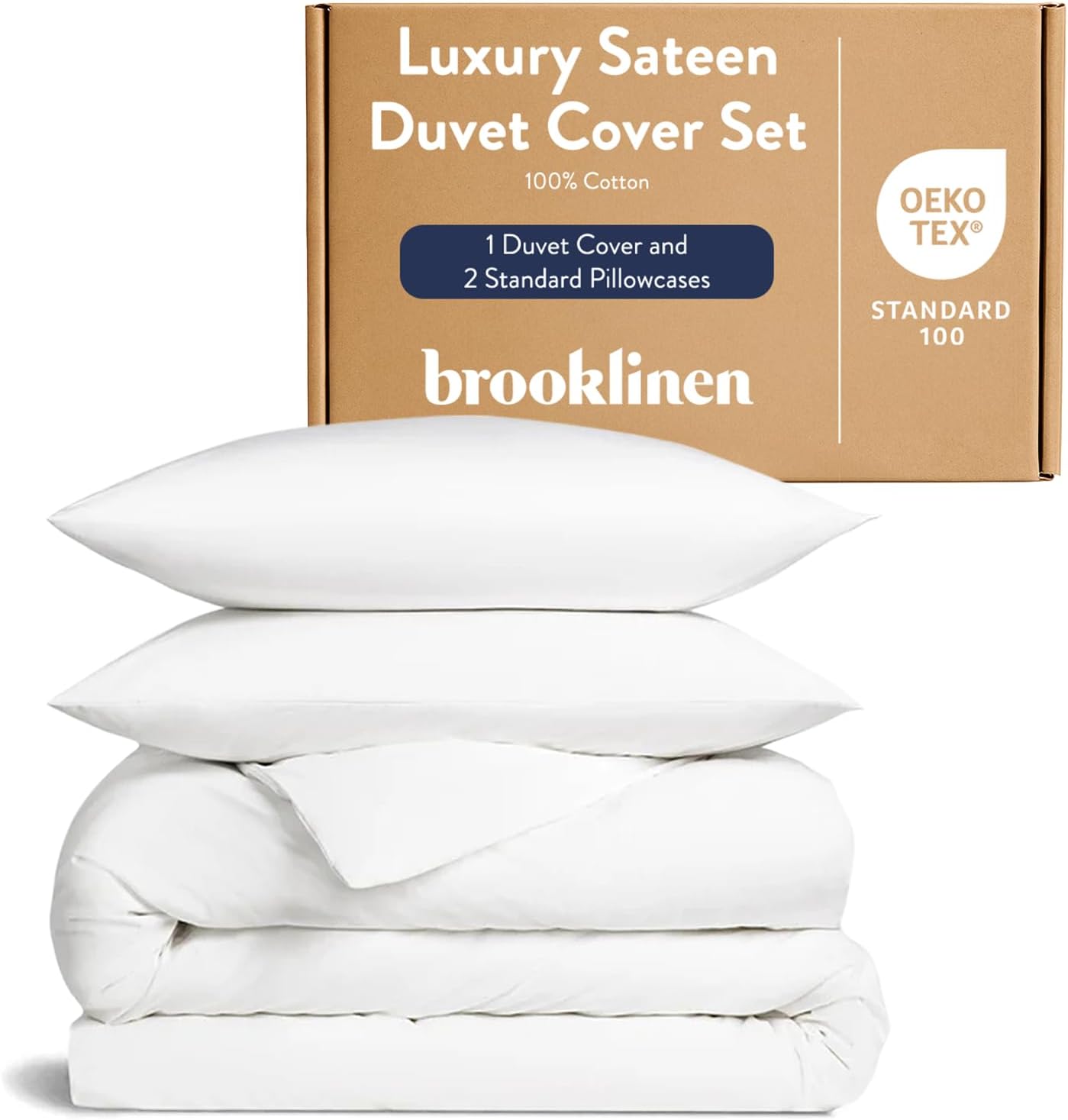 Brooklinen Luxury Sateen Duvet Cover - 100% Cotton, Full/Queen Size in White with Extra-Long Corner Ties and Button Closure | Best Luxury Sheets
