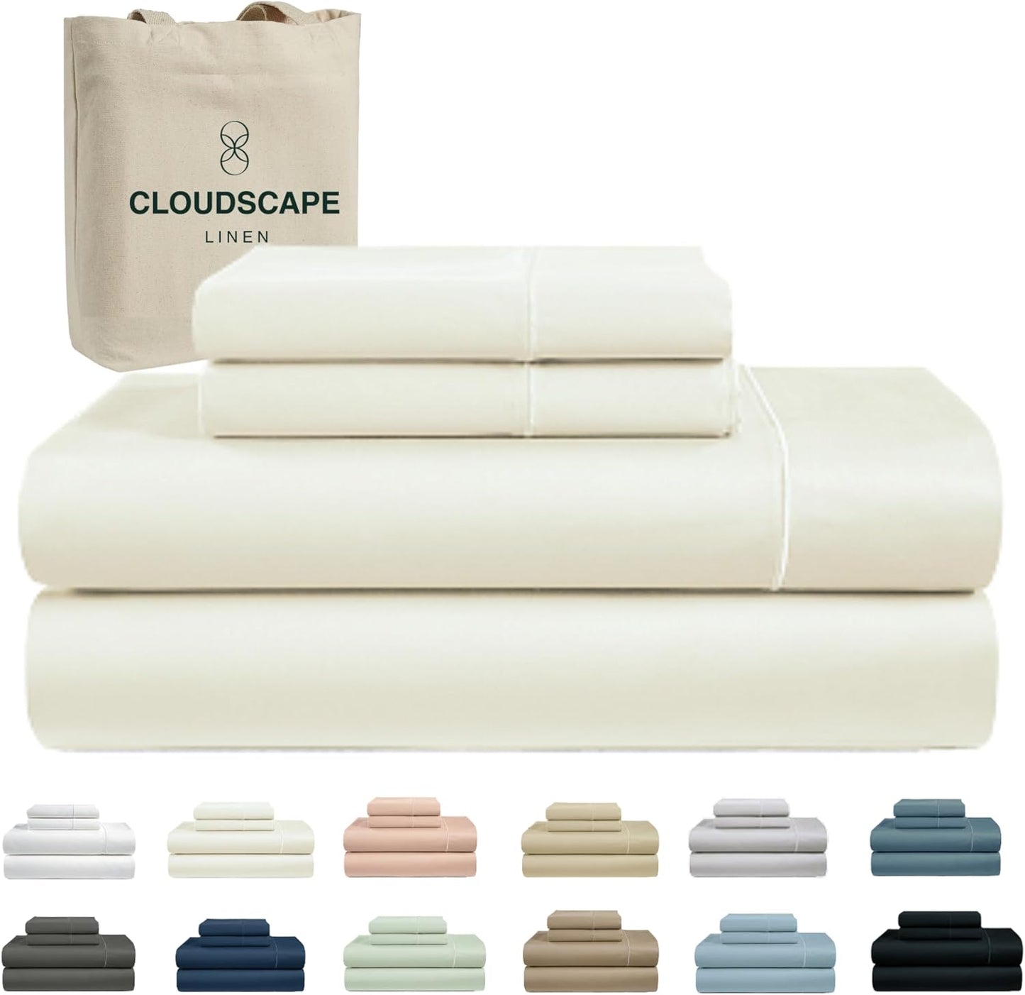 Cloud Scape Linen 100% Egyptian Cotton Sheets for Queen Size Bed, 4 Pieces Bedding Set, 1000 Thread Count, Hotel Quality, Silky Soft, Deep Pockets up to 17”, French Blue