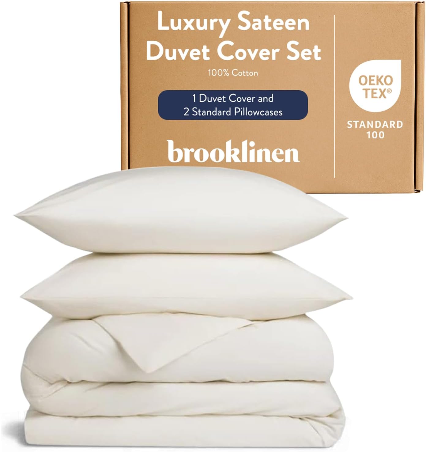 Brooklinen Luxury Sateen Duvet Cover - 100% Cotton, Full/Queen Size in White with Extra-Long Corner Ties and Button Closure | Best Luxury Sheets