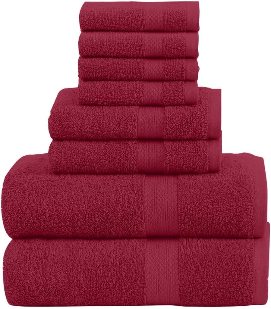 Pack of 8 Towels Set, 2 Large Bath Towels, 2 Hand Towels, 4 Wash Cloths, 100% Cotton, Lighter Weight, Quicker to Dry, Super Absorbent, Perfect for Bathroom (Grey)