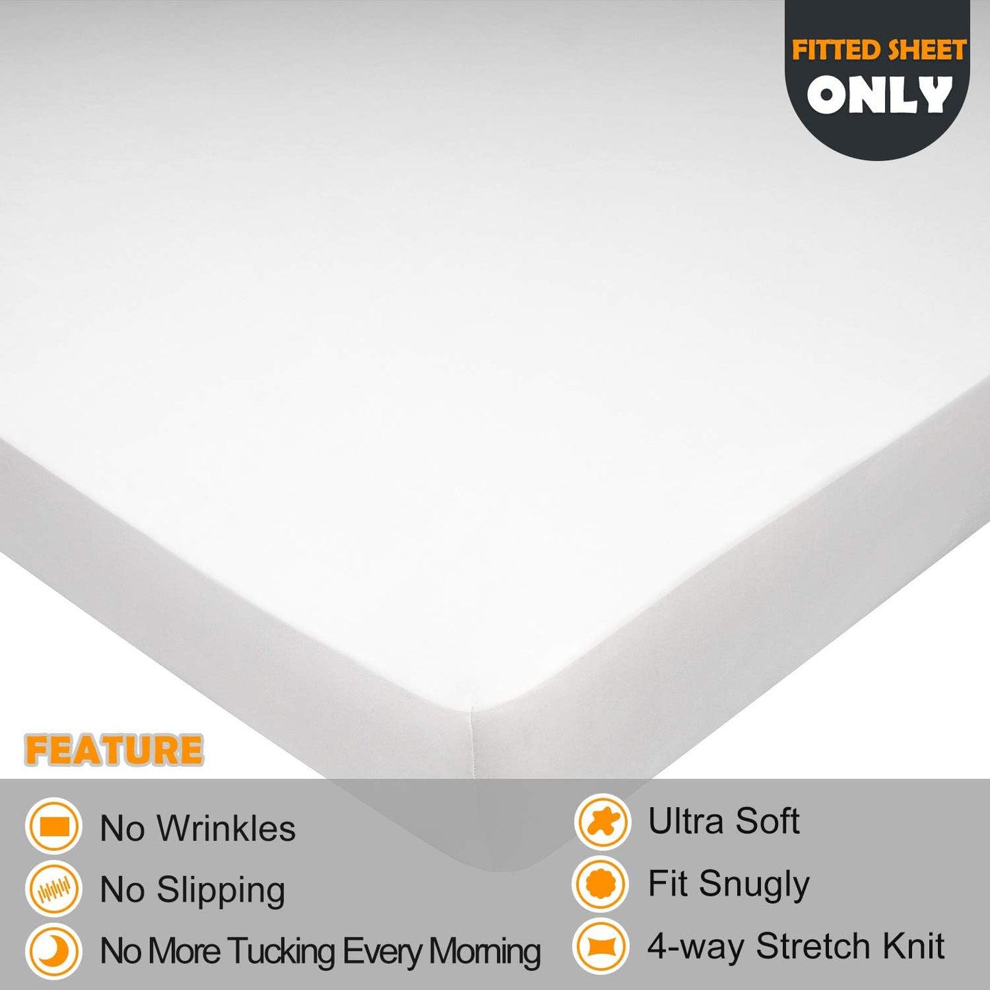 Soft Stretch Full Size Fitted Sheet Only - Jersey Knit, 4-Way Stretchy Snug Fit, Wrinkle Free & Stay in Place, No More Slipping Off for Mattress, Soft & Comfortable - White, Full