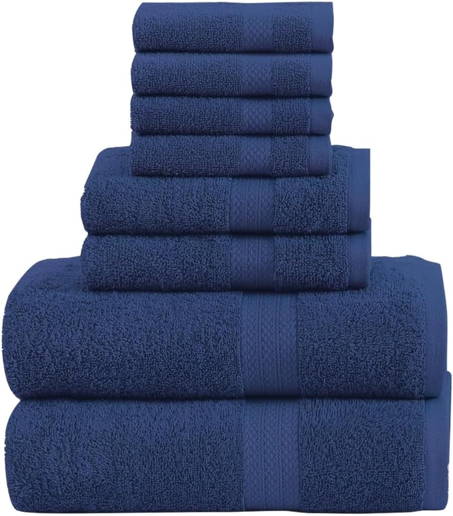 Pack of 8 Towels Set, 2 Large Bath Towels, 2 Hand Towels, 4 Wash Cloths, 100% Cotton, Lighter Weight, Quicker to Dry, Super Absorbent, Perfect for Bathroom (Grey)