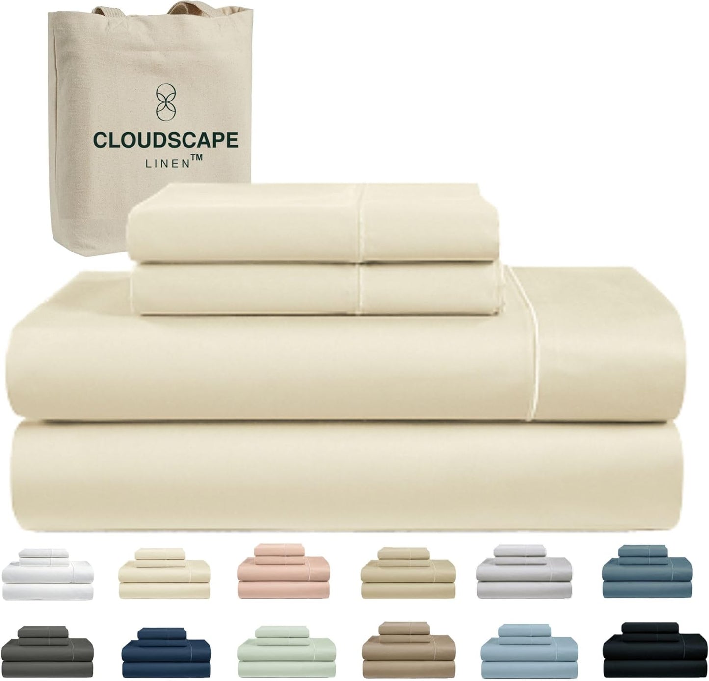 Cloud Scape Linen 100% Egyptian Cotton Sheets for Queen Size Bed, 4 Pieces Bedding Set, 1000 Thread Count, Hotel Quality, Silky Soft, Deep Pockets up to 17”, French Blue