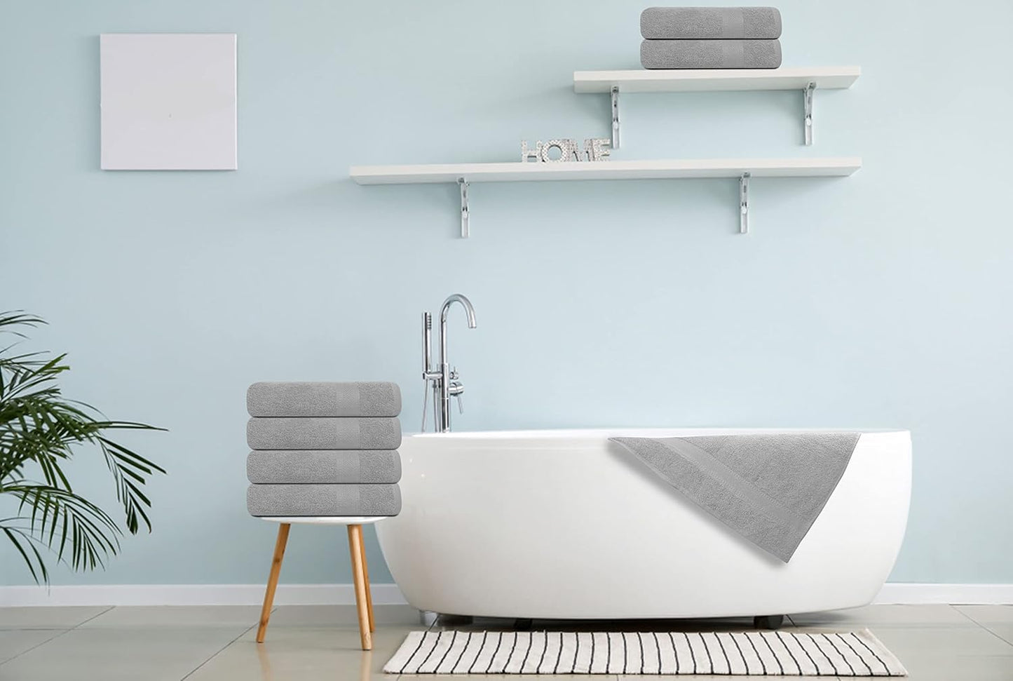 Medium Size Bath Towels Set of 6 – 100% Cotton Terry – 24" x 48" – Quick Dry, Soft & Highly Absorbent – Light Grey Towels for Bathroom, Gym, Spa, Pool & Daily Use