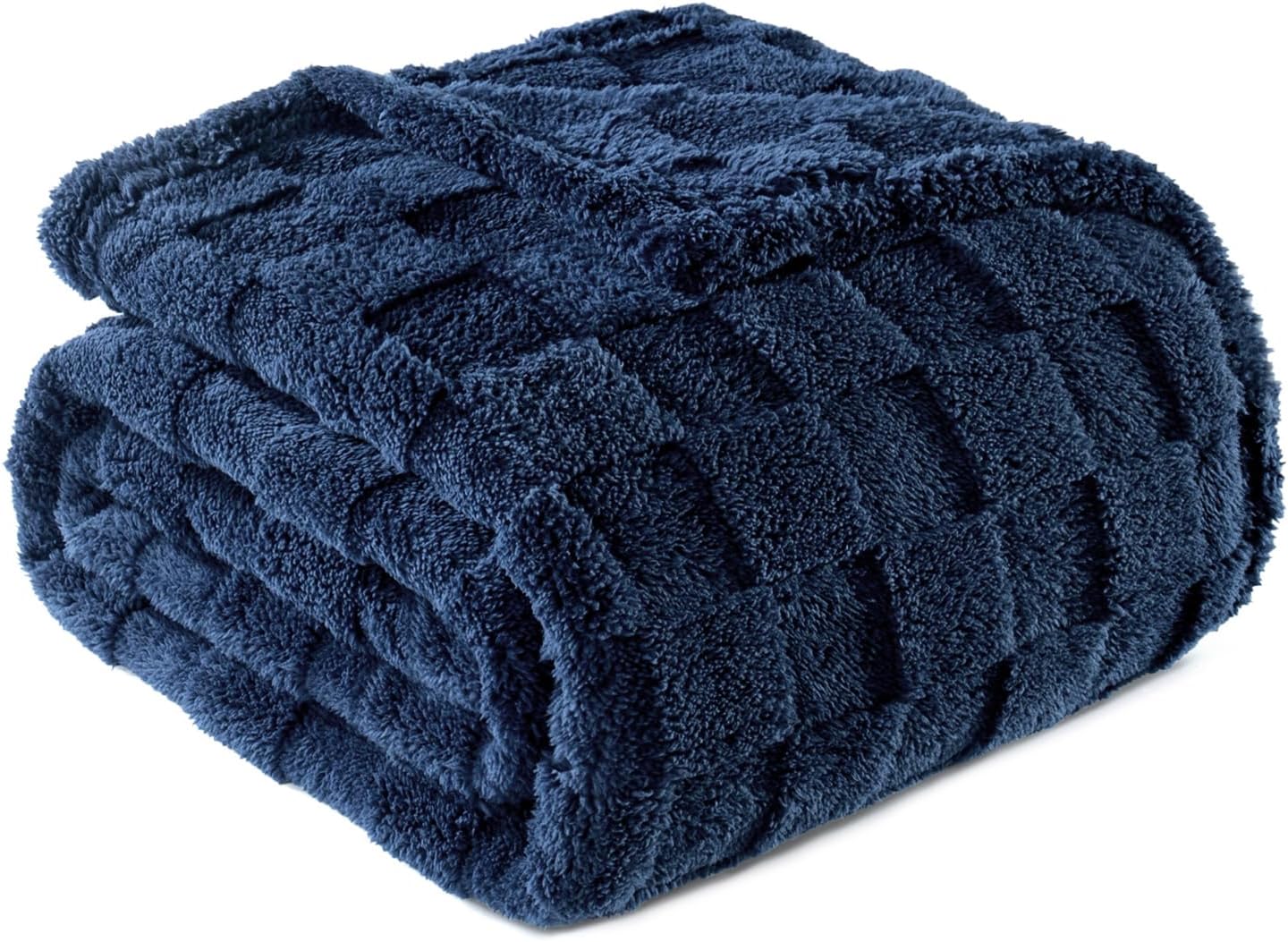 Exclusivo Mezcla Fleece Throw Blanket for Couch,Super Soft and Warm Lightweight Checkered Pattern Blankets for All Seasons, 50x60 Inches, Ivory