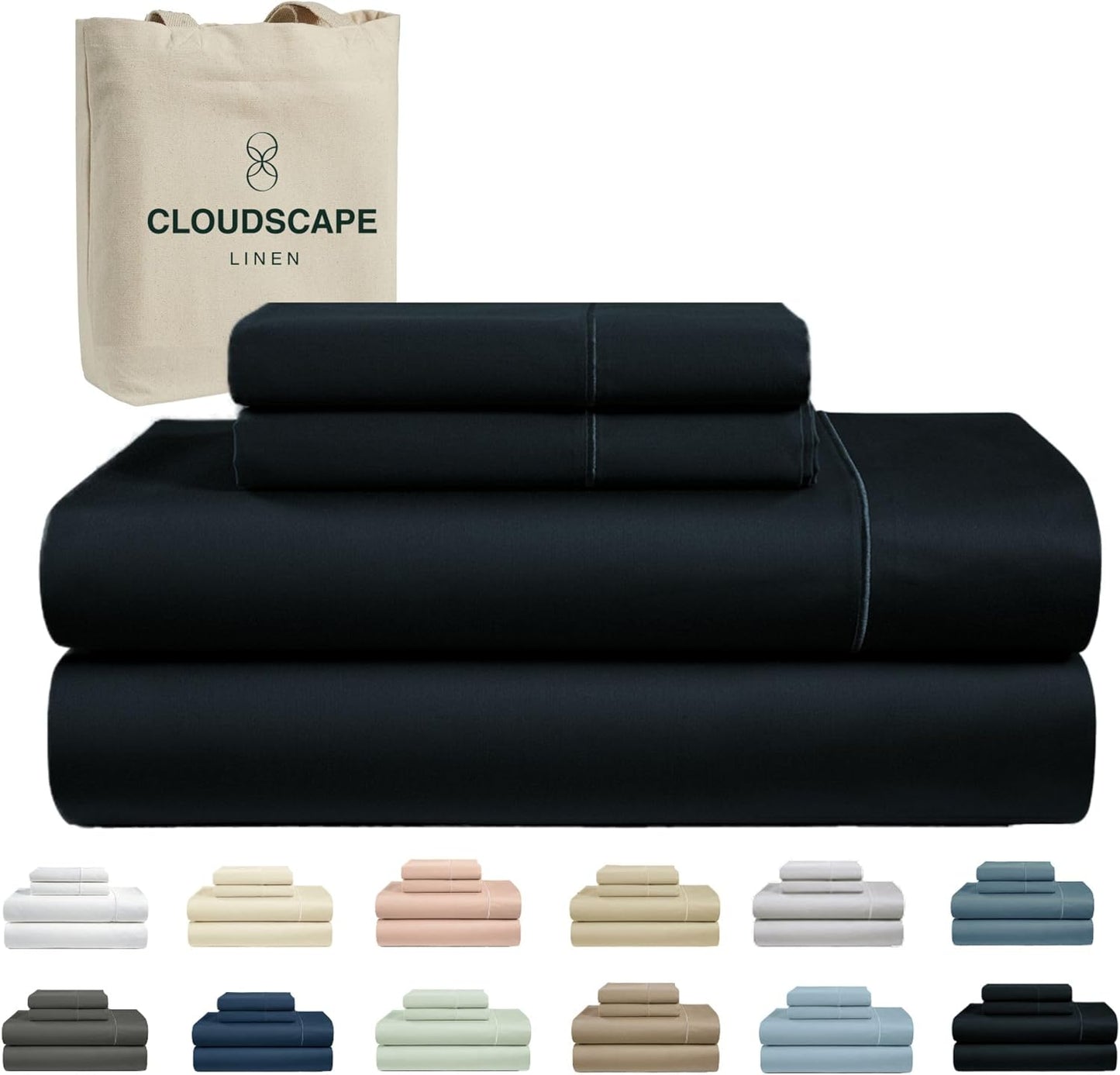Cloud Scape Linen 100% Egyptian Cotton Sheets for Queen Size Bed, 4 Pieces Bedding Set, 1000 Thread Count, Hotel Quality, Silky Soft, Deep Pockets up to 17”, French Blue