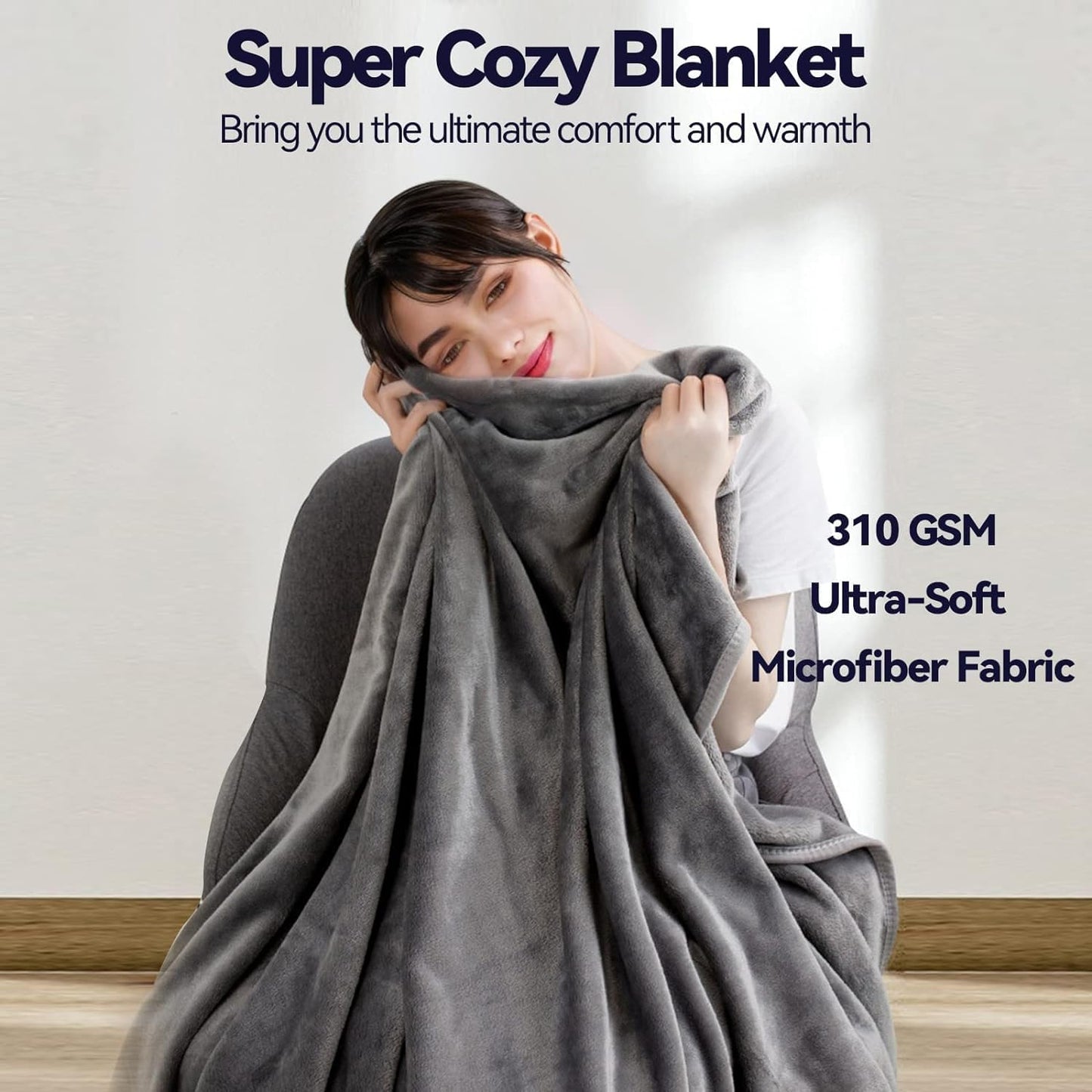 Fleece Blanket Lightweight Throw Blankets for Sofa,Couch,Bed,Super Soft Cozy Microfiber Blanket(Grey，5060)