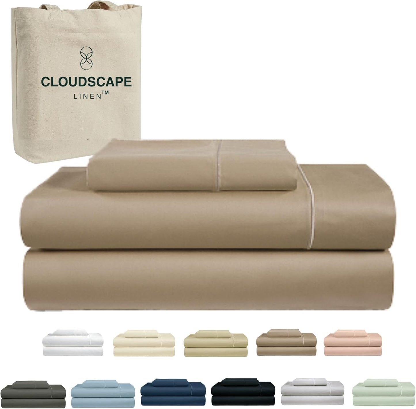 Cloud Scape Linen 100% Egyptian Cotton Sheets for Queen Size Bed, 4 Pieces Bedding Set, 1000 Thread Count, Hotel Quality, Silky Soft, Deep Pockets up to 17”, French Blue