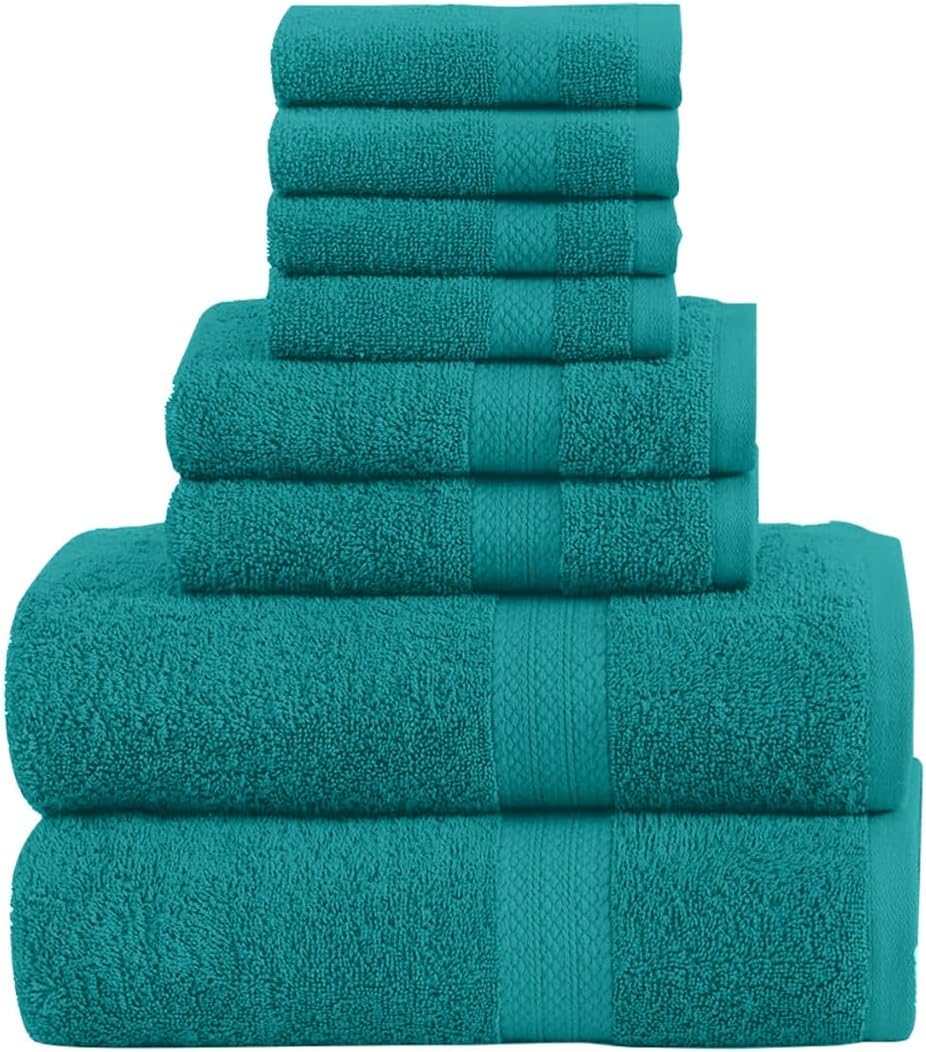 Pack of 8 Towels Set, 2 Large Bath Towels, 2 Hand Towels, 4 Wash Cloths, 100% Cotton, Lighter Weight, Quicker to Dry, Super Absorbent, Perfect for Bathroom (Grey)