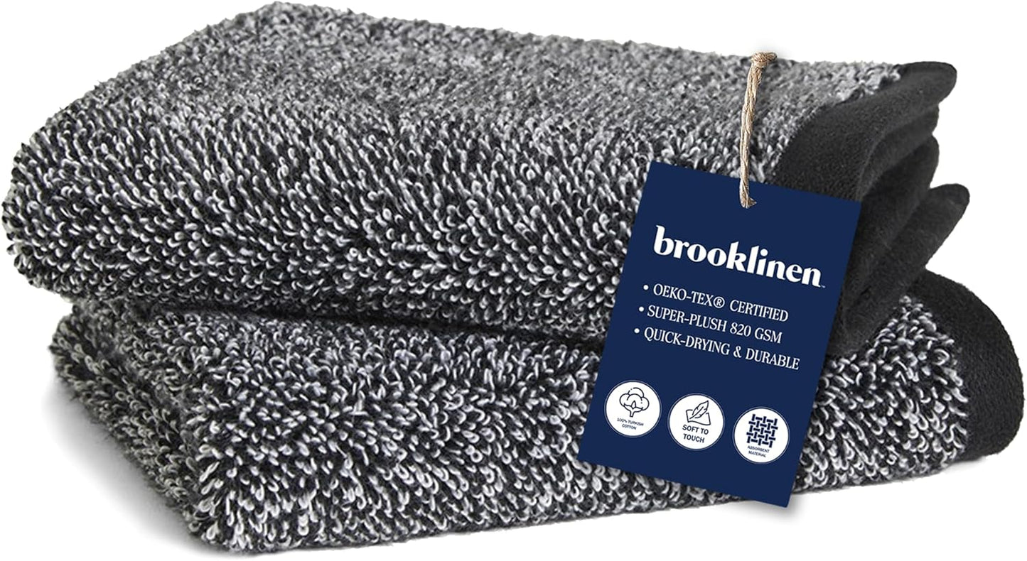 Brooklinen Super-Plush Turkish Cotton Bath Towels Set of 2 Cotton, 820 GSM, Machine Washable, Perfect Bath Towels for Bathroom, Spa & Shower (30" x 58", Smoke Grey)