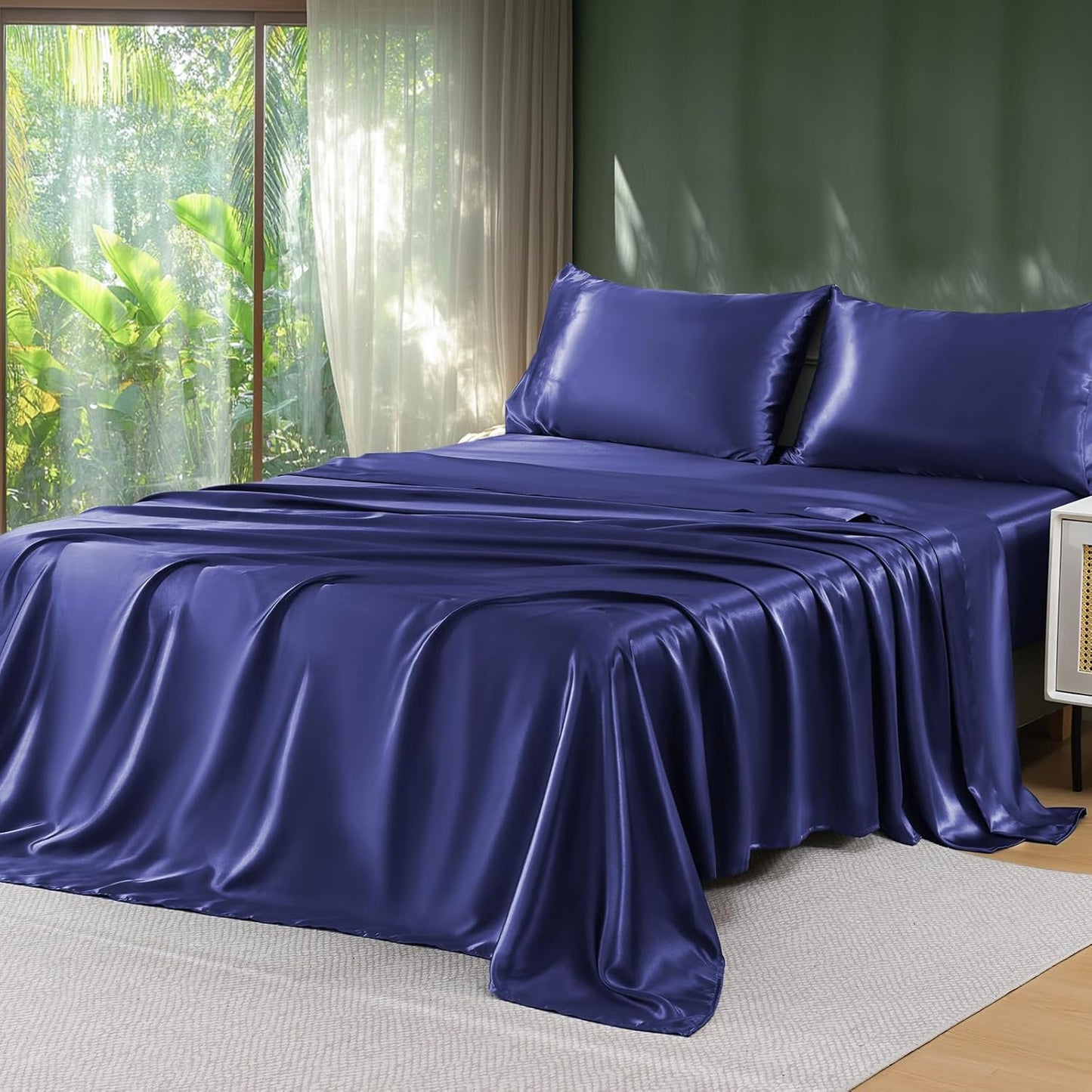 Sasttie Satin Sheets Queen Size - 4 Pieces Luxury Soft Dark Grey Silky Bed Sheets Set with Pillowcases - Smooth Silk-Like Satin Fabric, Reinforced 14 Inches Pocket, Oeko-Tex Certified