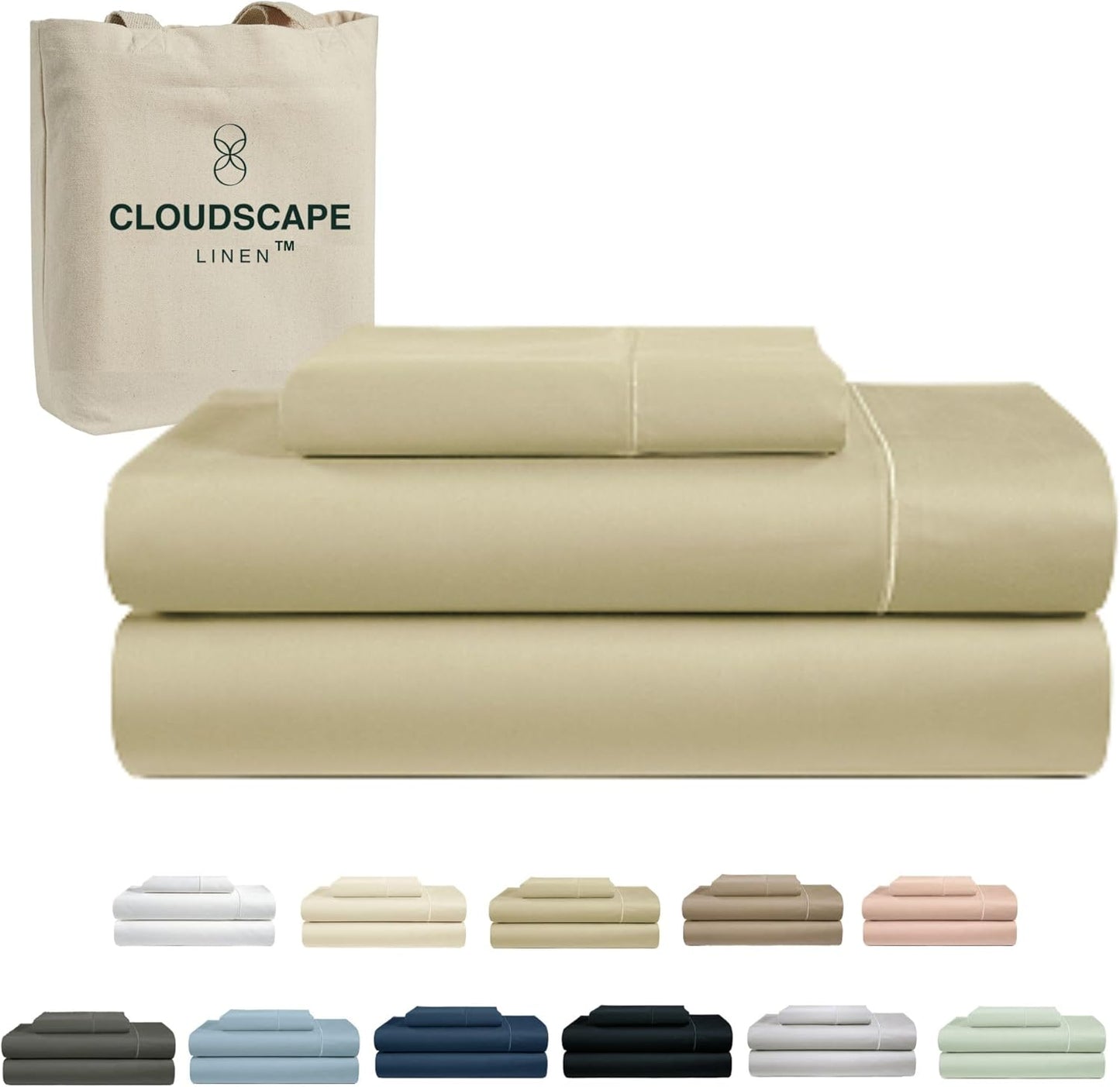 Cloud Scape Linen 100% Egyptian Cotton Sheets for Queen Size Bed, 4 Pieces Bedding Set, 1000 Thread Count, Hotel Quality, Silky Soft, Deep Pockets up to 17”, French Blue