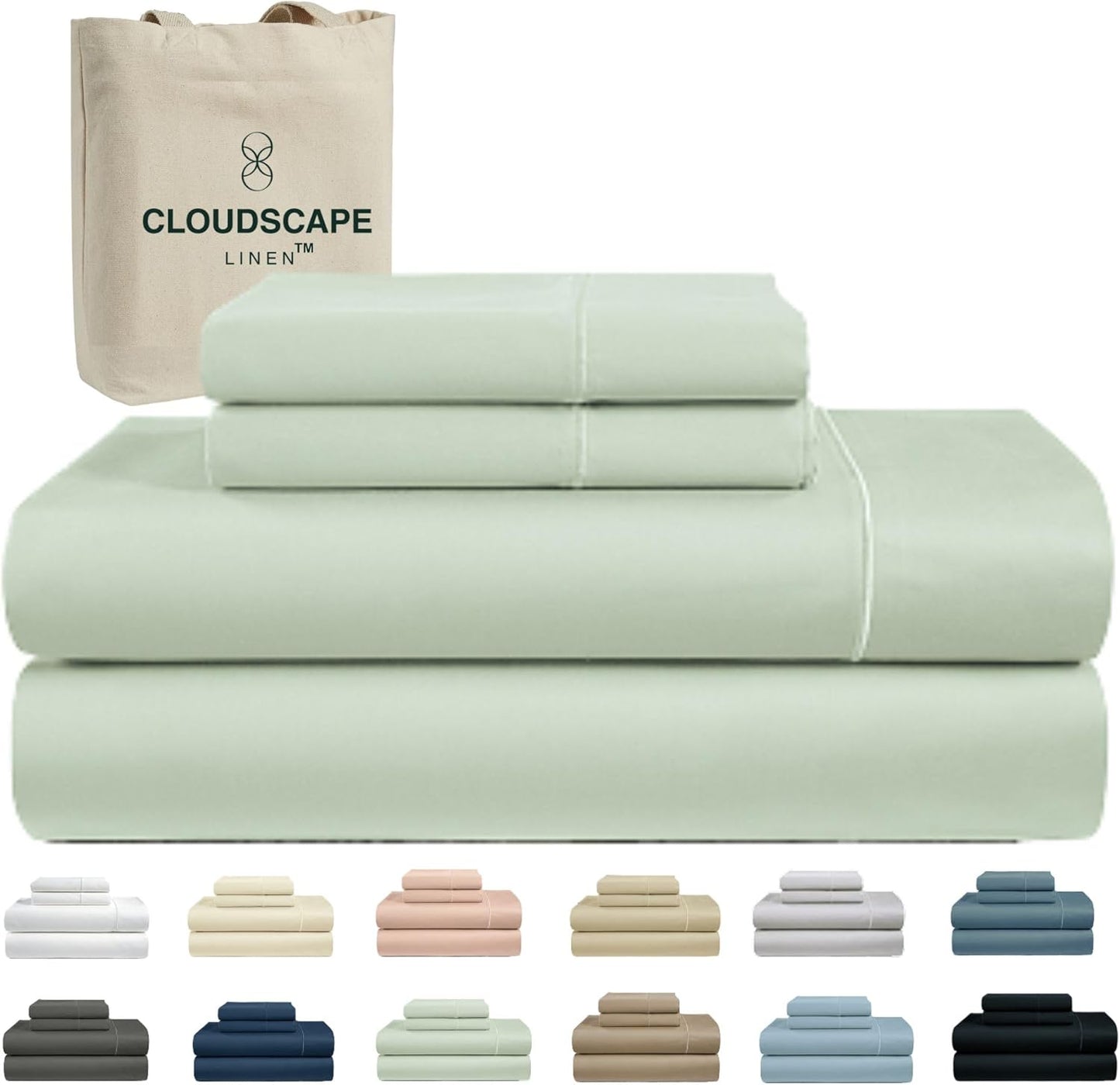Cloud Scape Linen 100% Egyptian Cotton Sheets for Queen Size Bed, 4 Pieces Bedding Set, 1000 Thread Count, Hotel Quality, Silky Soft, Deep Pockets up to 17”, French Blue
