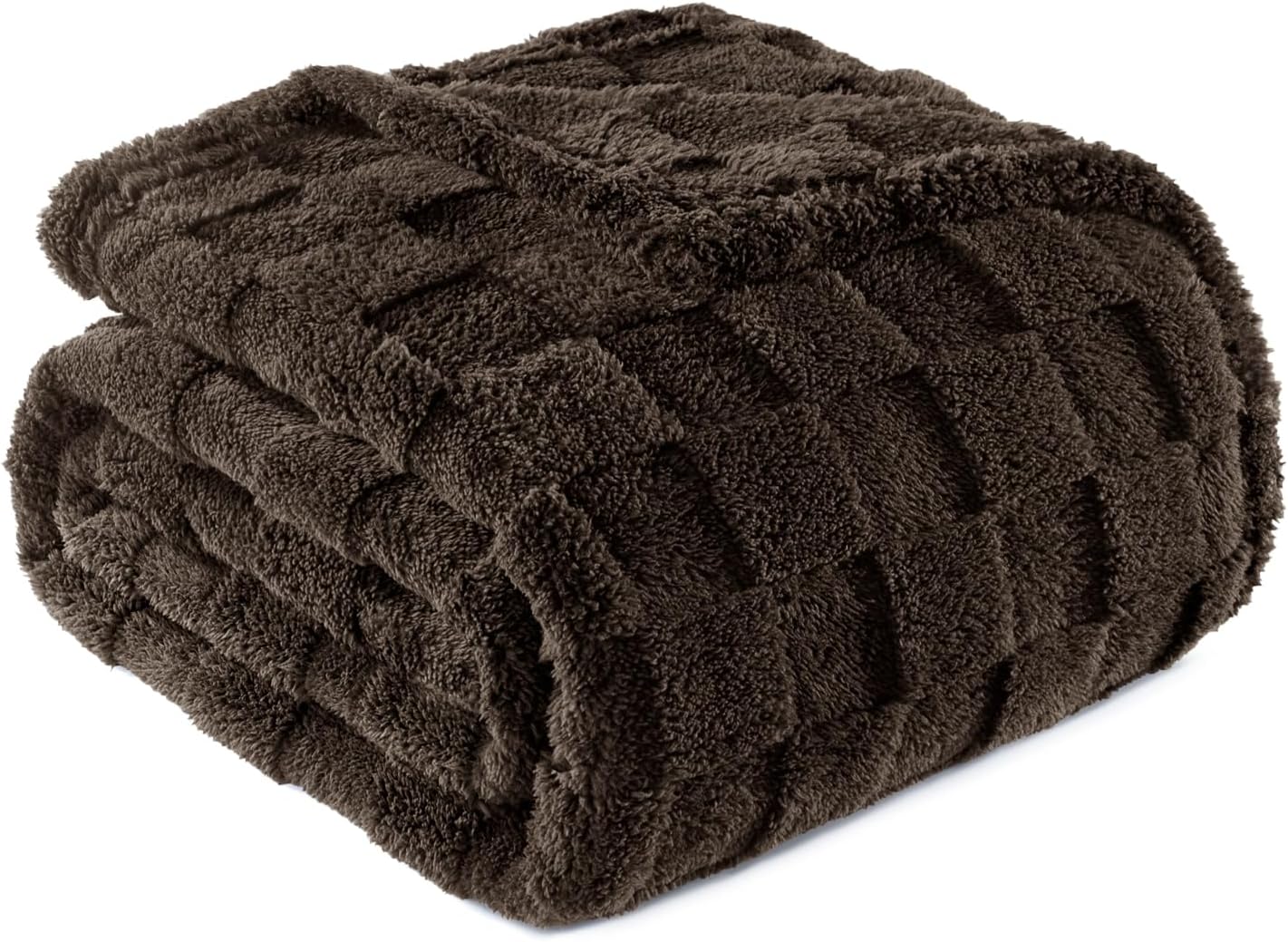 Exclusivo Mezcla Fleece Throw Blanket for Couch,Super Soft and Warm Lightweight Checkered Pattern Blankets for All Seasons, 50x60 Inches, Ivory