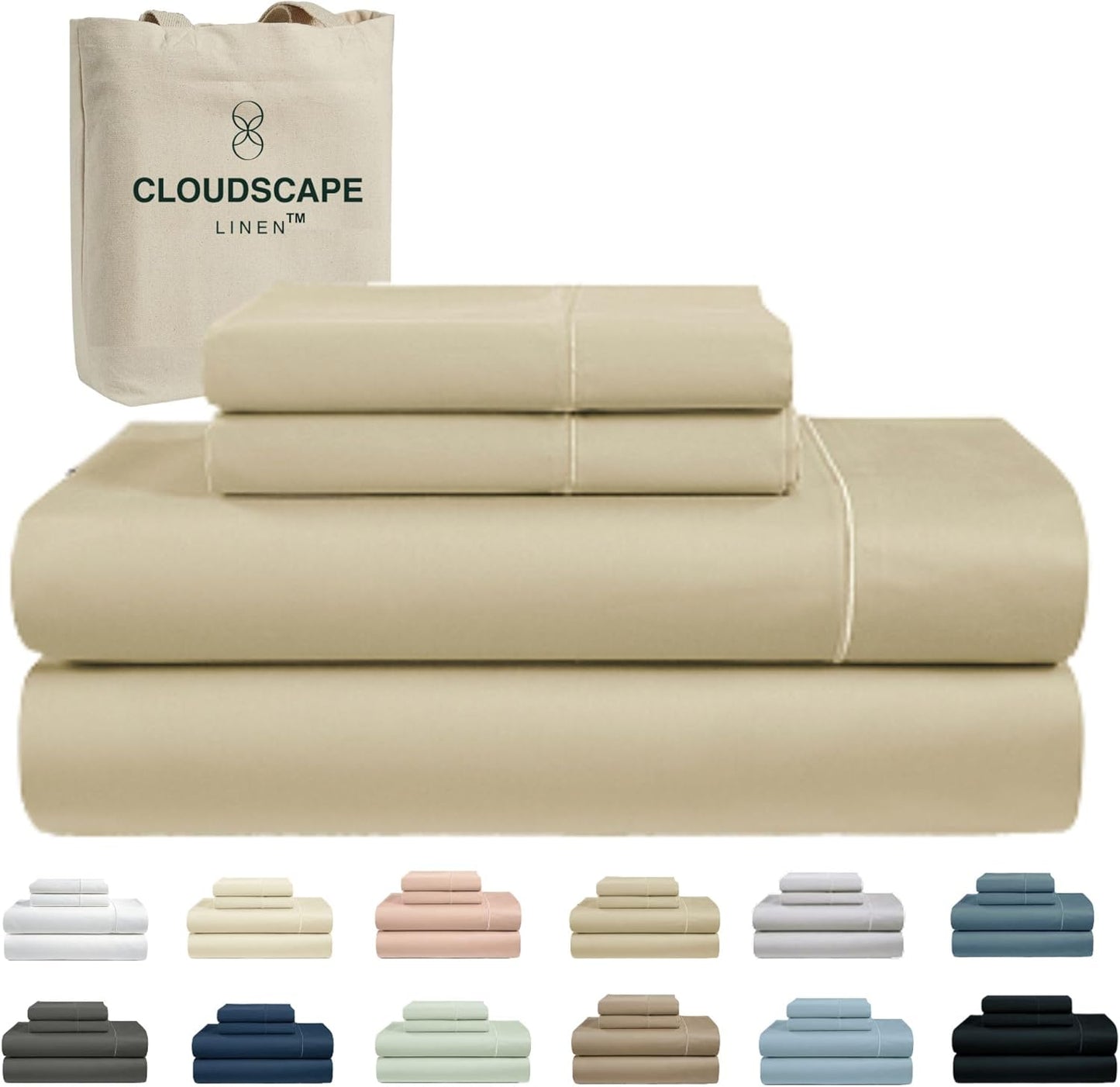 Cloud Scape Linen 100% Egyptian Cotton Sheets for Queen Size Bed, 4 Pieces Bedding Set, 1000 Thread Count, Hotel Quality, Silky Soft, Deep Pockets up to 17”, French Blue