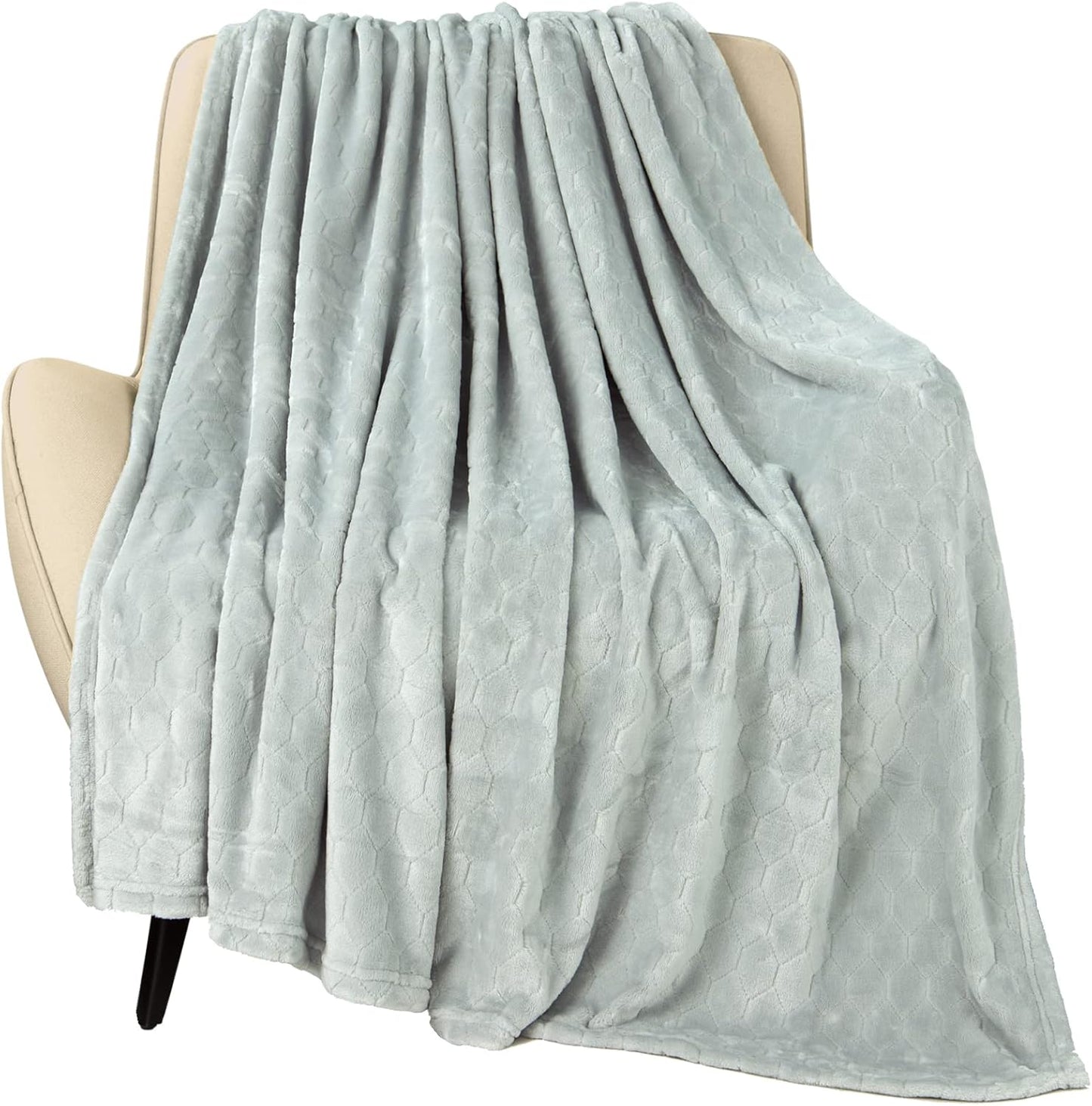 TOONOW Fleece Blanket Super Soft Cozy Throw Blanket 50" x 60", Lightweight Fuzzy Comfy Textured Flannel Blanket Warm Plush Throw Blankets for Couch, Sofa, Bed, Light Grey
