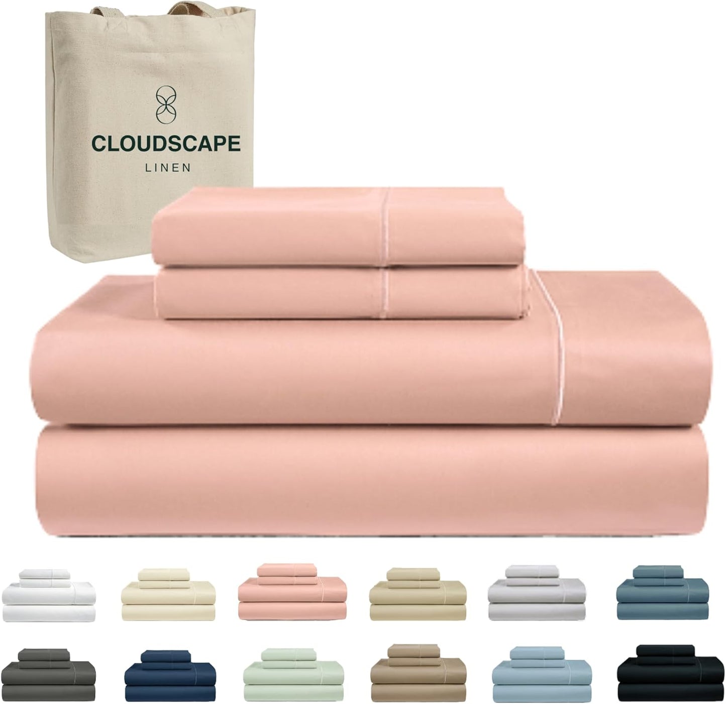 Cloud Scape Linen 100% Egyptian Cotton Sheets for Queen Size Bed, 4 Pieces Bedding Set, 1000 Thread Count, Hotel Quality, Silky Soft, Deep Pockets up to 17”, French Blue