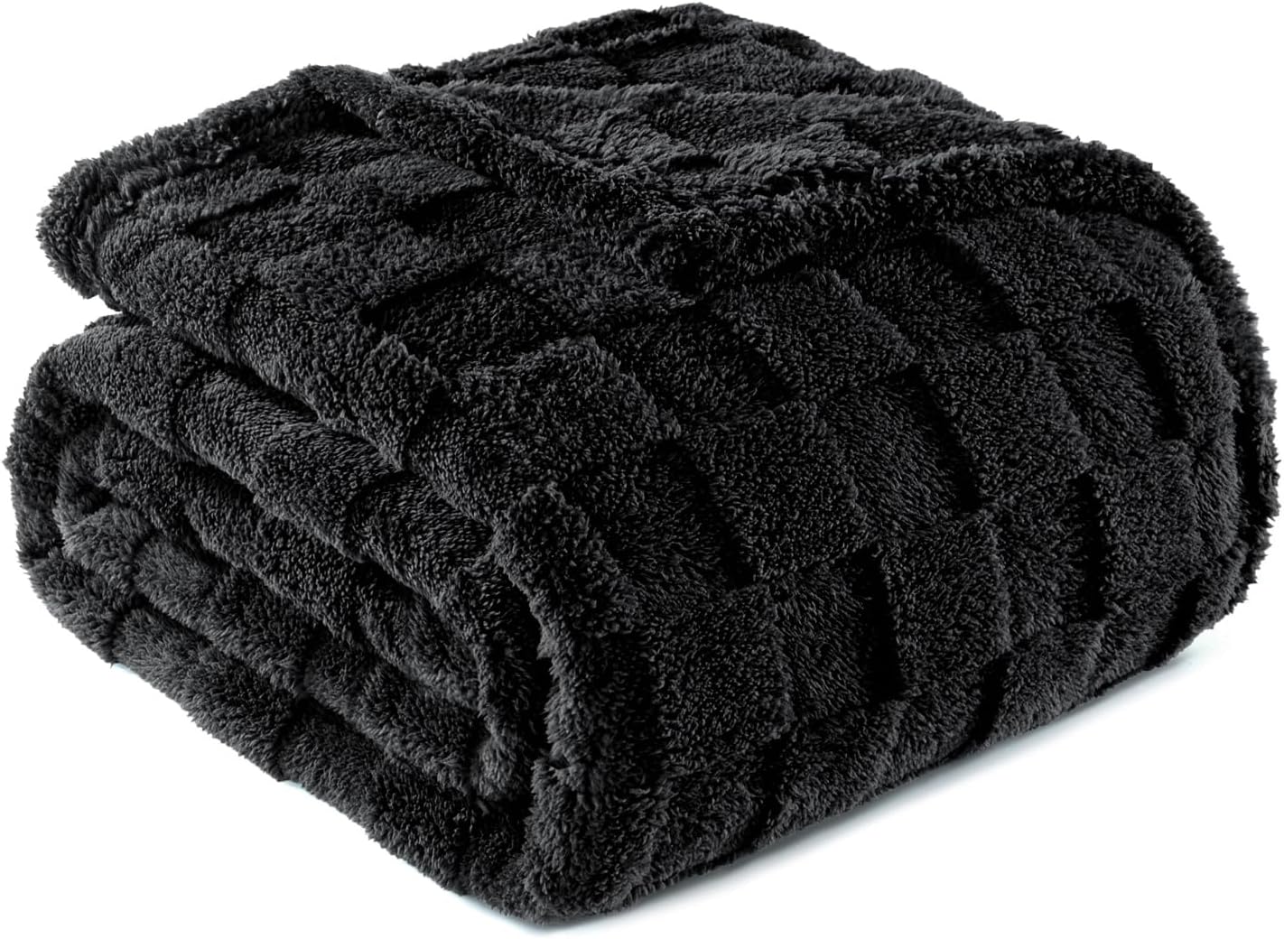Exclusivo Mezcla Fleece Throw Blanket for Couch,Super Soft and Warm Lightweight Checkered Pattern Blankets for All Seasons, 50x60 Inches, Ivory