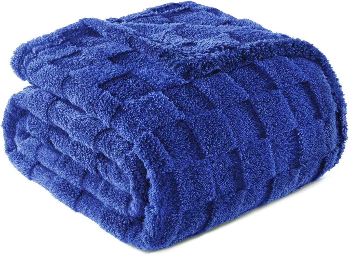 Exclusivo Mezcla Fleece Throw Blanket for Couch,Super Soft and Warm Lightweight Checkered Pattern Blankets for All Seasons, 50x60 Inches, Ivory