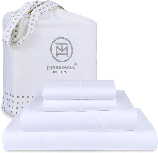 Threadmill Luxury 800 Thread Count King 100% Cotton Sheets - Hotel White Sateen Weave Bed-Sheets, Better Than Egyptian Cotton, 4 Pc Solid Soft Bed Set, Fits 16" Deep Pocket