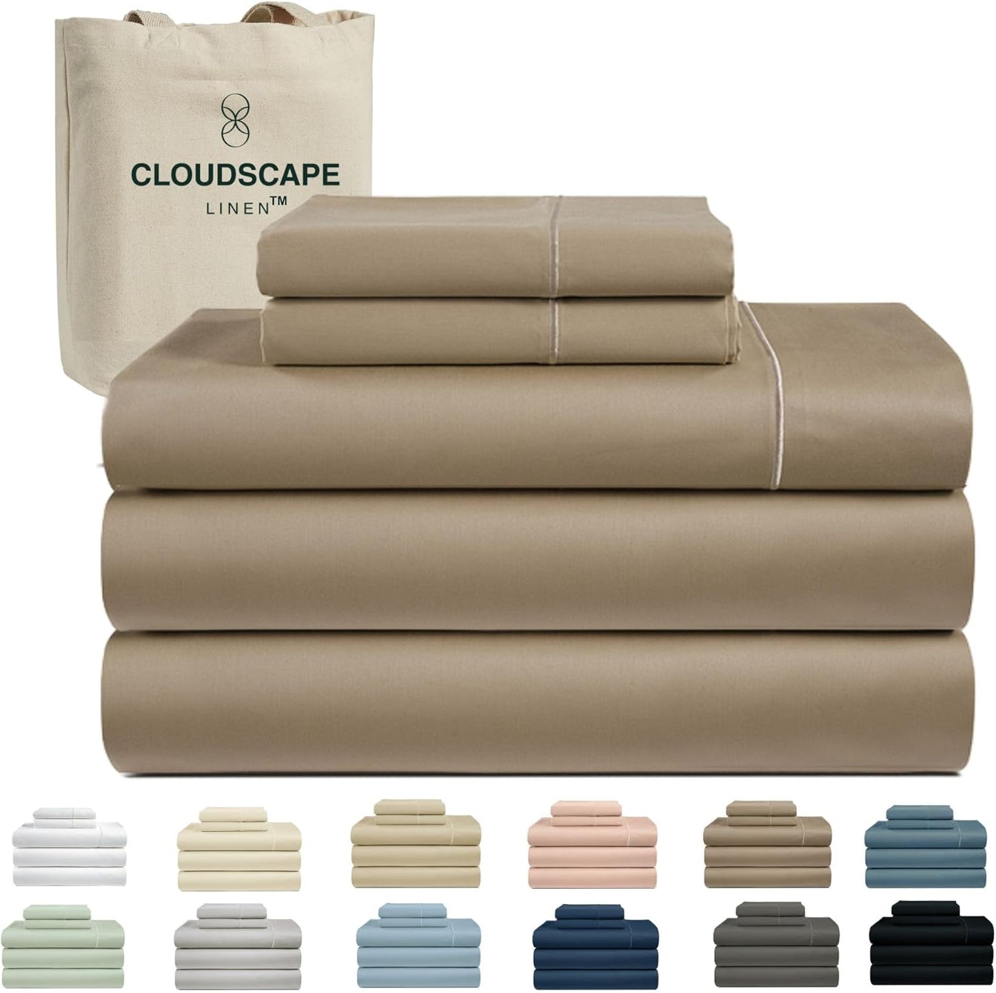 Cloud Scape Linen 100% Egyptian Cotton Sheets for Queen Size Bed, 4 Pieces Bedding Set, 1000 Thread Count, Hotel Quality, Silky Soft, Deep Pockets up to 17”, French Blue