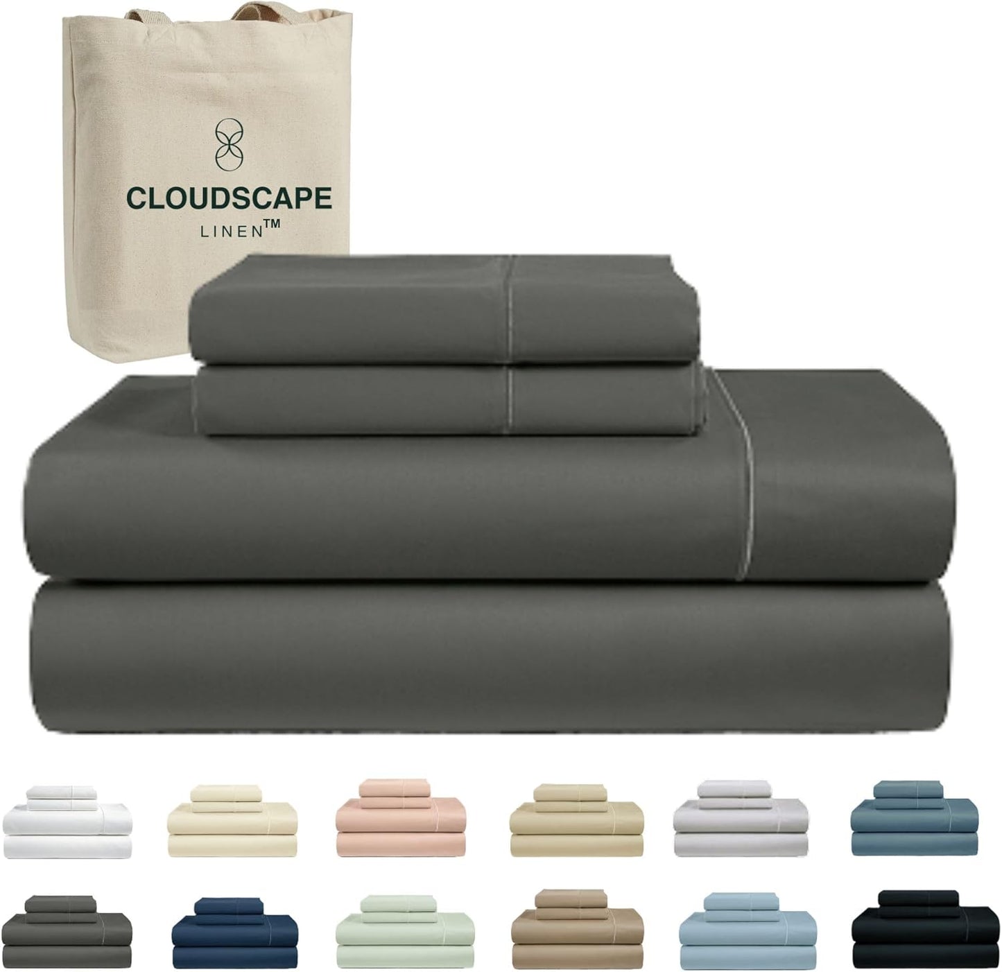 Cloud Scape Linen 100% Egyptian Cotton Sheets for Queen Size Bed, 4 Pieces Bedding Set, 1000 Thread Count, Hotel Quality, Silky Soft, Deep Pockets up to 17”, French Blue