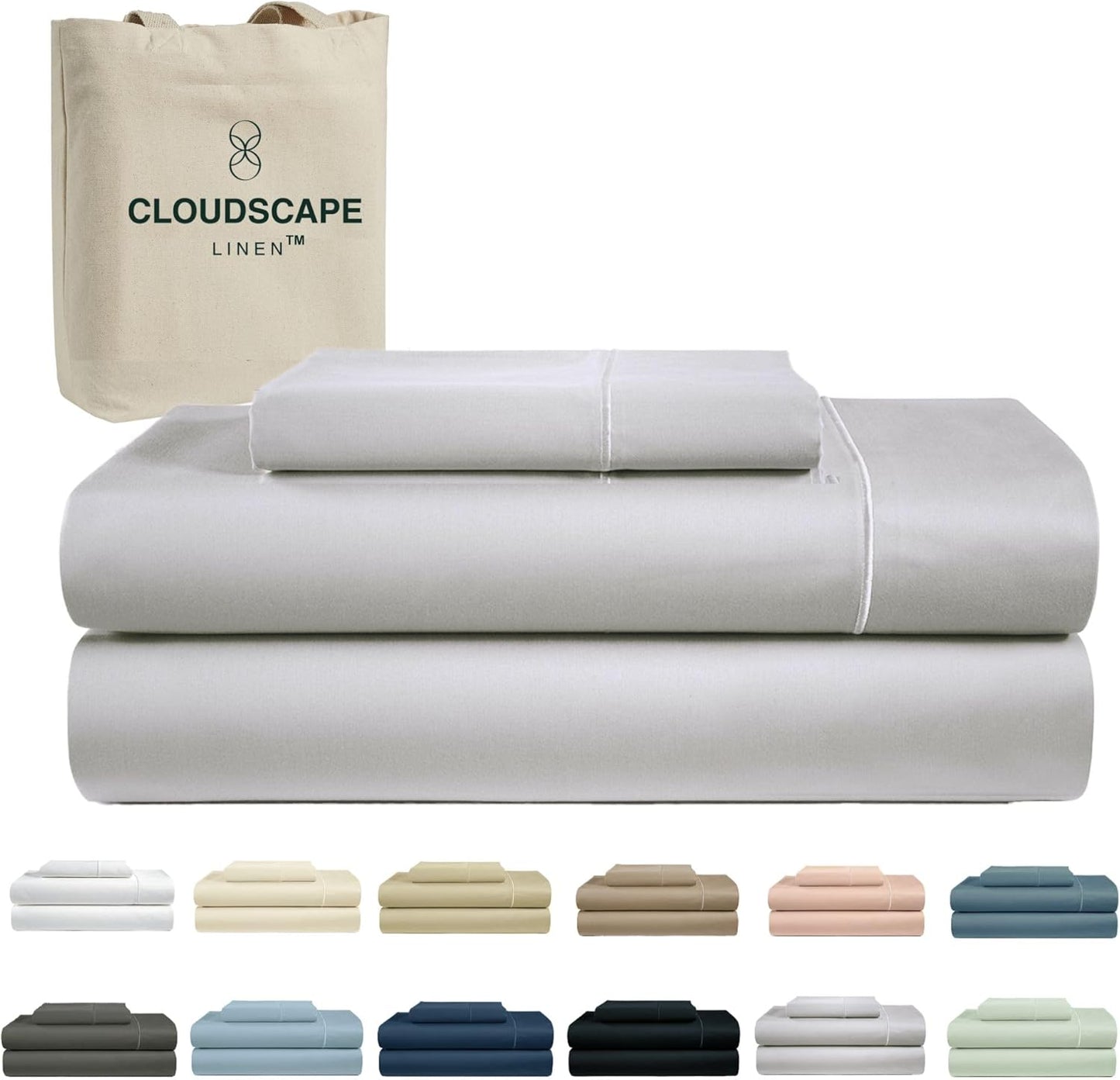 Cloud Scape Linen 100% Egyptian Cotton Sheets for Queen Size Bed, 4 Pieces Bedding Set, 1000 Thread Count, Hotel Quality, Silky Soft, Deep Pockets up to 17”, French Blue