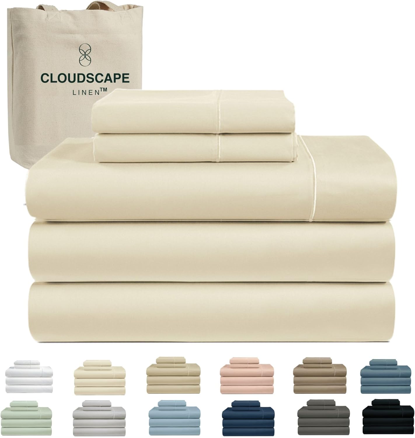 Cloud Scape Linen 100% Egyptian Cotton Sheets for Queen Size Bed, 4 Pieces Bedding Set, 1000 Thread Count, Hotel Quality, Silky Soft, Deep Pockets up to 17”, French Blue