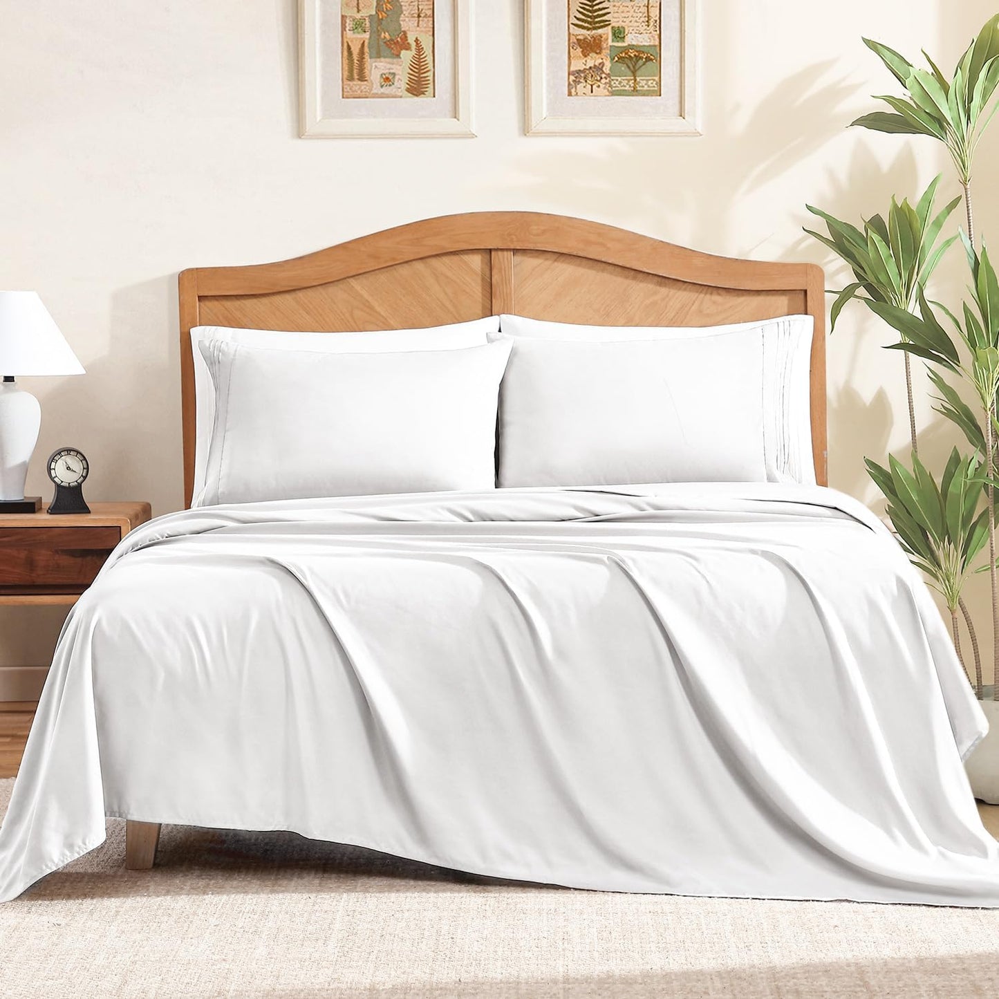 ClevaHome Sheet Set Queen Size, 4-Piece Bedding, Lightweight & Super Soft Easy Care Microfiber– Shrinkage & Fade Resistant Bedding Set with 14'' Deep Pockets (Sandy Beige)