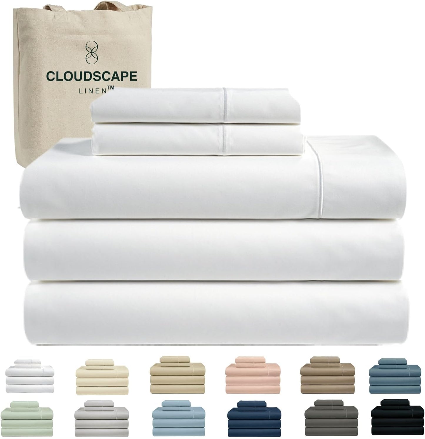 Cloud Scape Linen 100% Egyptian Cotton Sheets for Queen Size Bed, 4 Pieces Bedding Set, 1000 Thread Count, Hotel Quality, Silky Soft, Deep Pockets up to 17”, French Blue