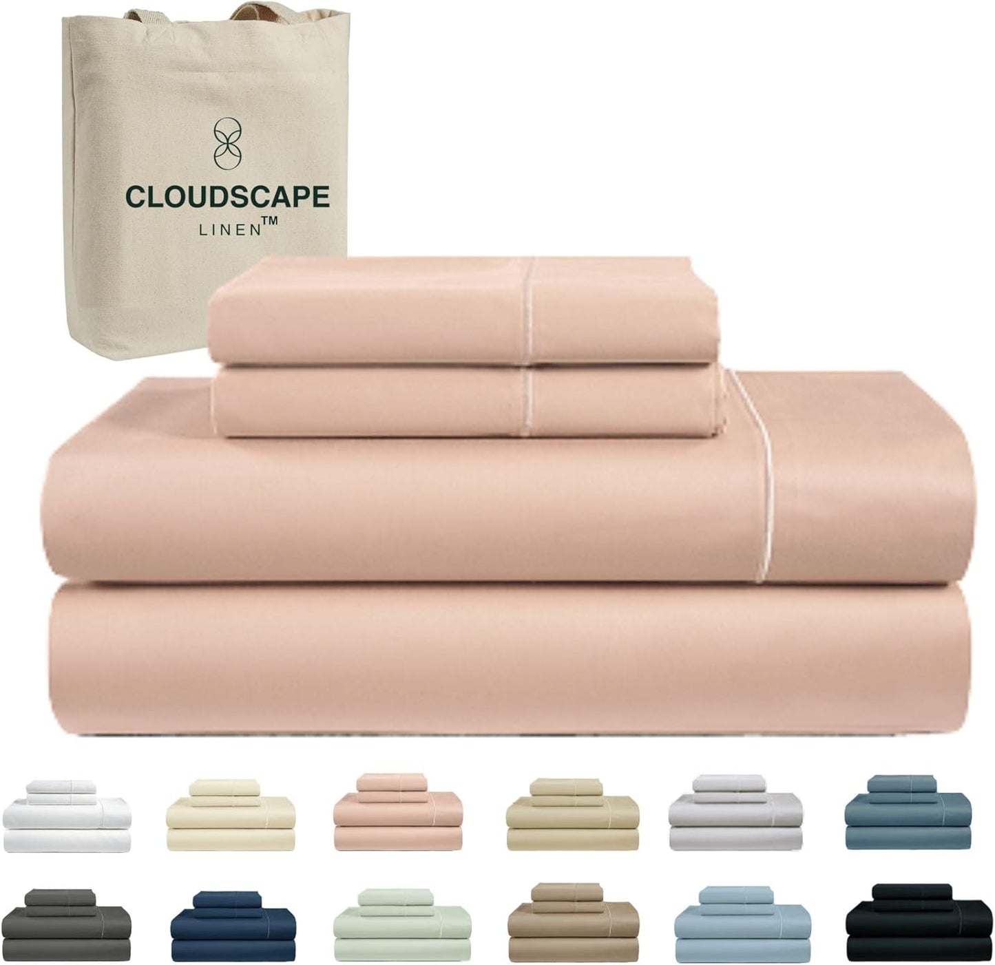 Cloud Scape Linen 100% Egyptian Cotton Sheets for Queen Size Bed, 4 Pieces Bedding Set, 1000 Thread Count, Hotel Quality, Silky Soft, Deep Pockets up to 17”, French Blue