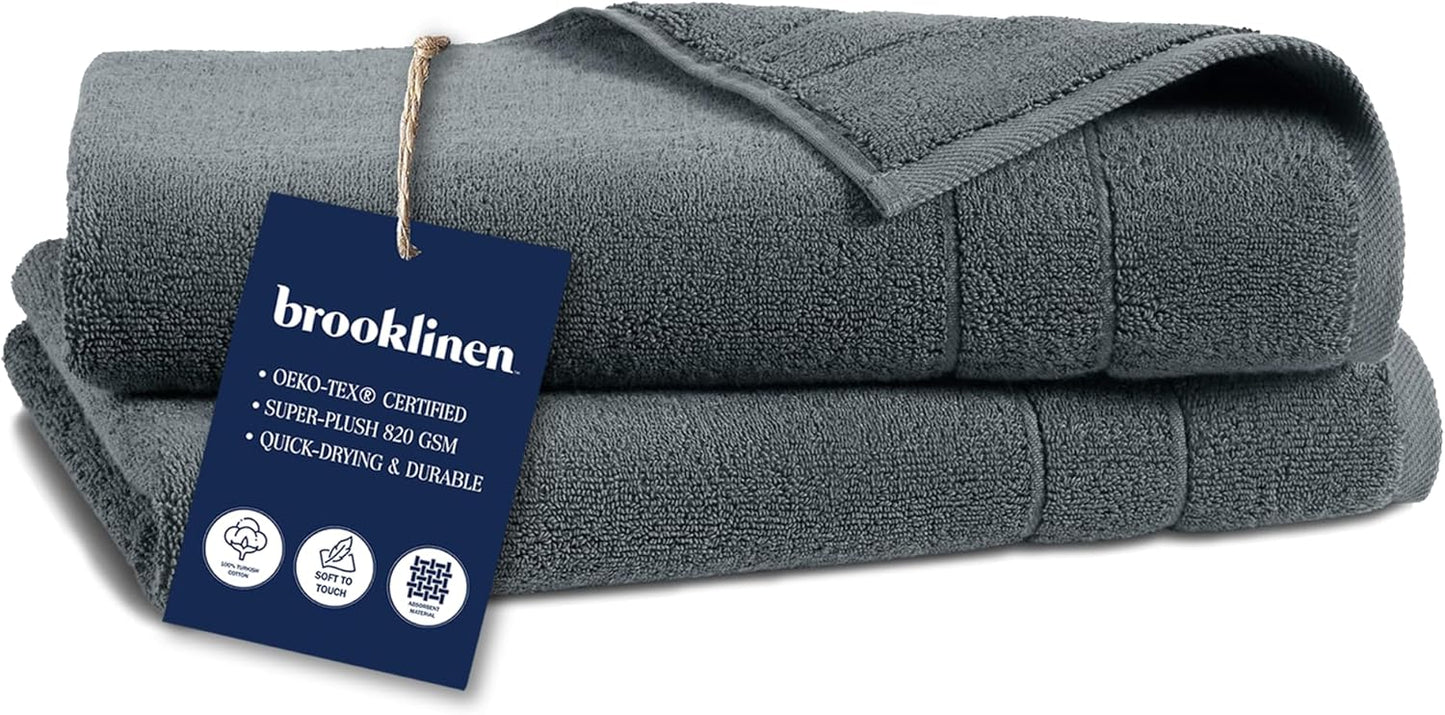Brooklinen Super-Plush Turkish Cotton Bath Towels Set of 2 Cotton, 820 GSM, Machine Washable, Perfect Bath Towels for Bathroom, Spa & Shower (30" x 58", Smoke Grey)