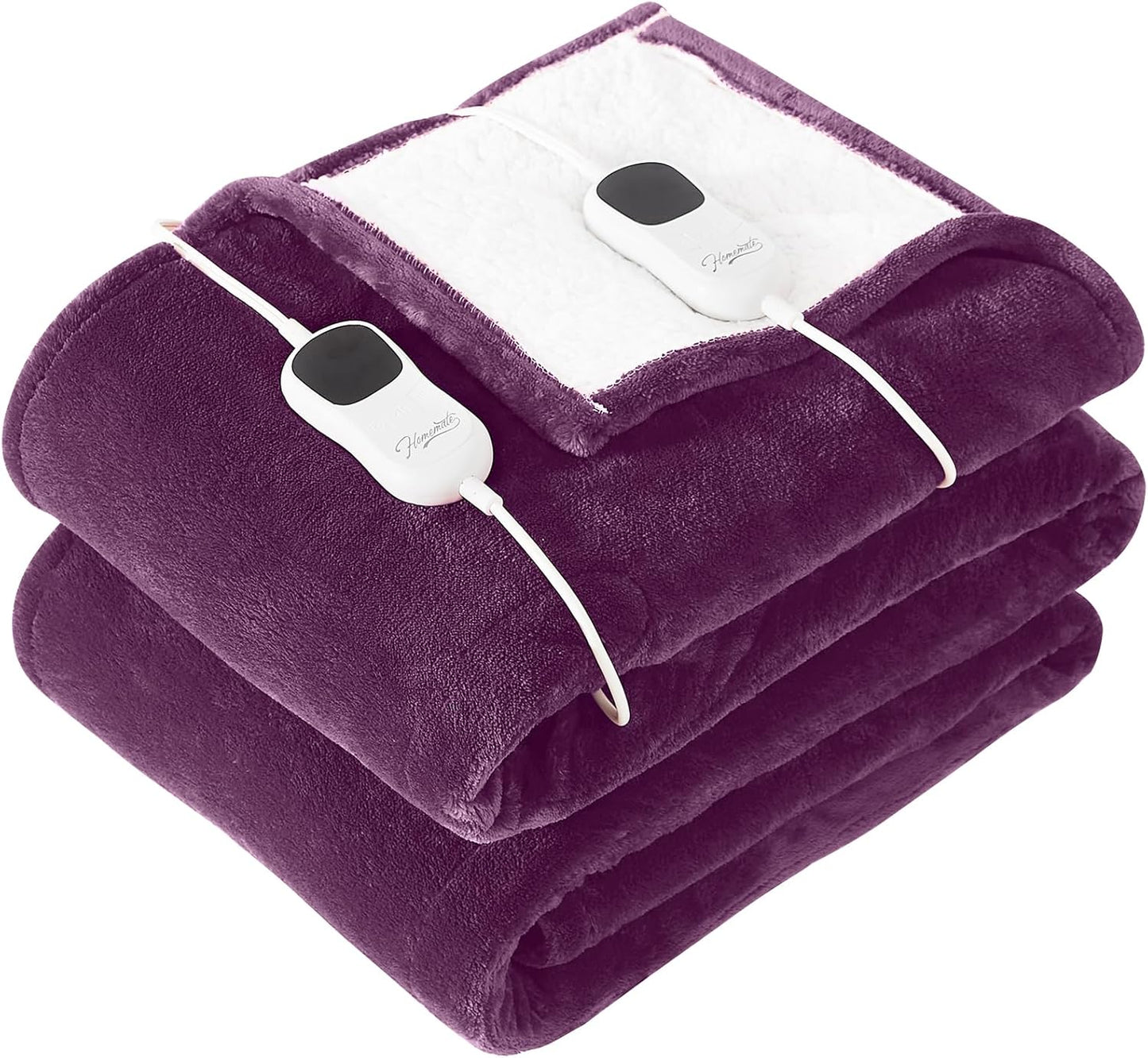 Homemate Heated Blanket Electric Throw - 50"x60" Heating Blanket Throw 1/2/4/6/8 Hours Auto-Off 10 Heat Level Over-Heat Protection Flannel Sherpa Electric ETL Certification