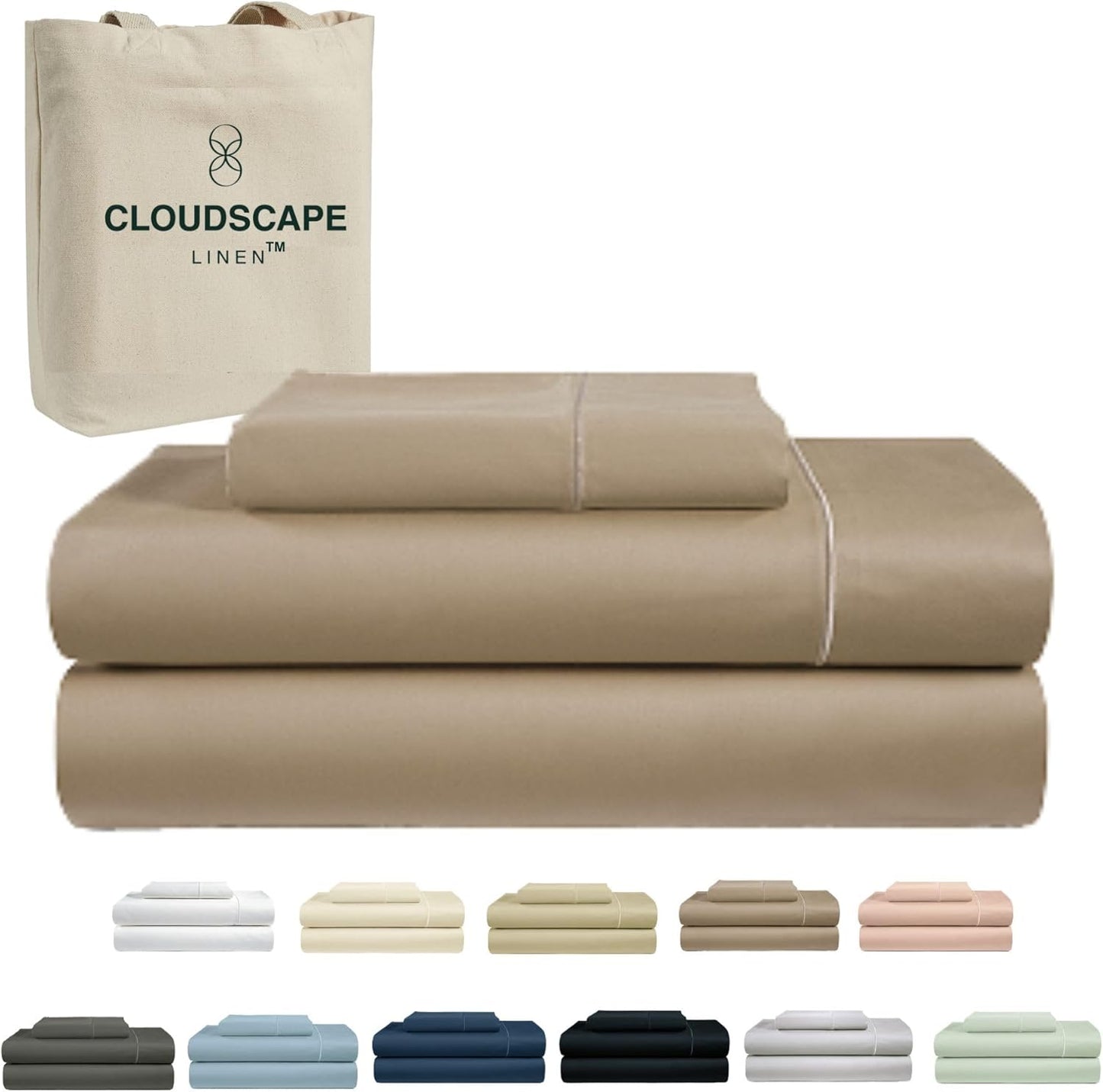 Cloud Scape Linen 100% Egyptian Cotton Sheets for Queen Size Bed, 4 Pieces Bedding Set, 1000 Thread Count, Hotel Quality, Silky Soft, Deep Pockets up to 17”, French Blue