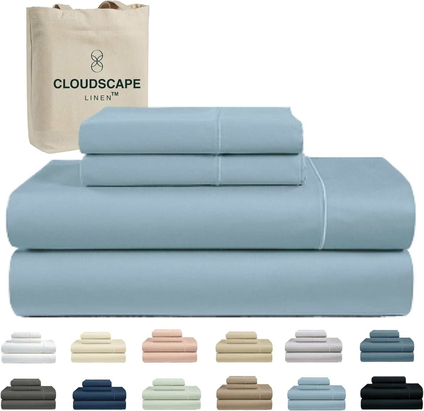 Cloud Scape Linen 100% Egyptian Cotton Sheets for Queen Size Bed, 4 Pieces Bedding Set, 1000 Thread Count, Hotel Quality, Silky Soft, Deep Pockets up to 17”, French Blue