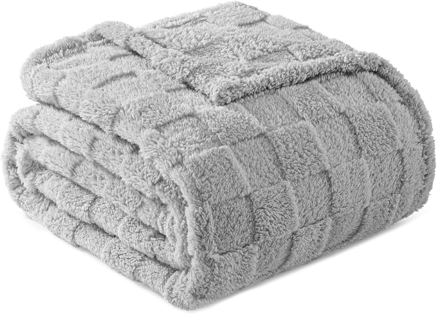 Exclusivo Mezcla Fleece Throw Blanket for Couch,Super Soft and Warm Lightweight Checkered Pattern Blankets for All Seasons, 50x60 Inches, Ivory