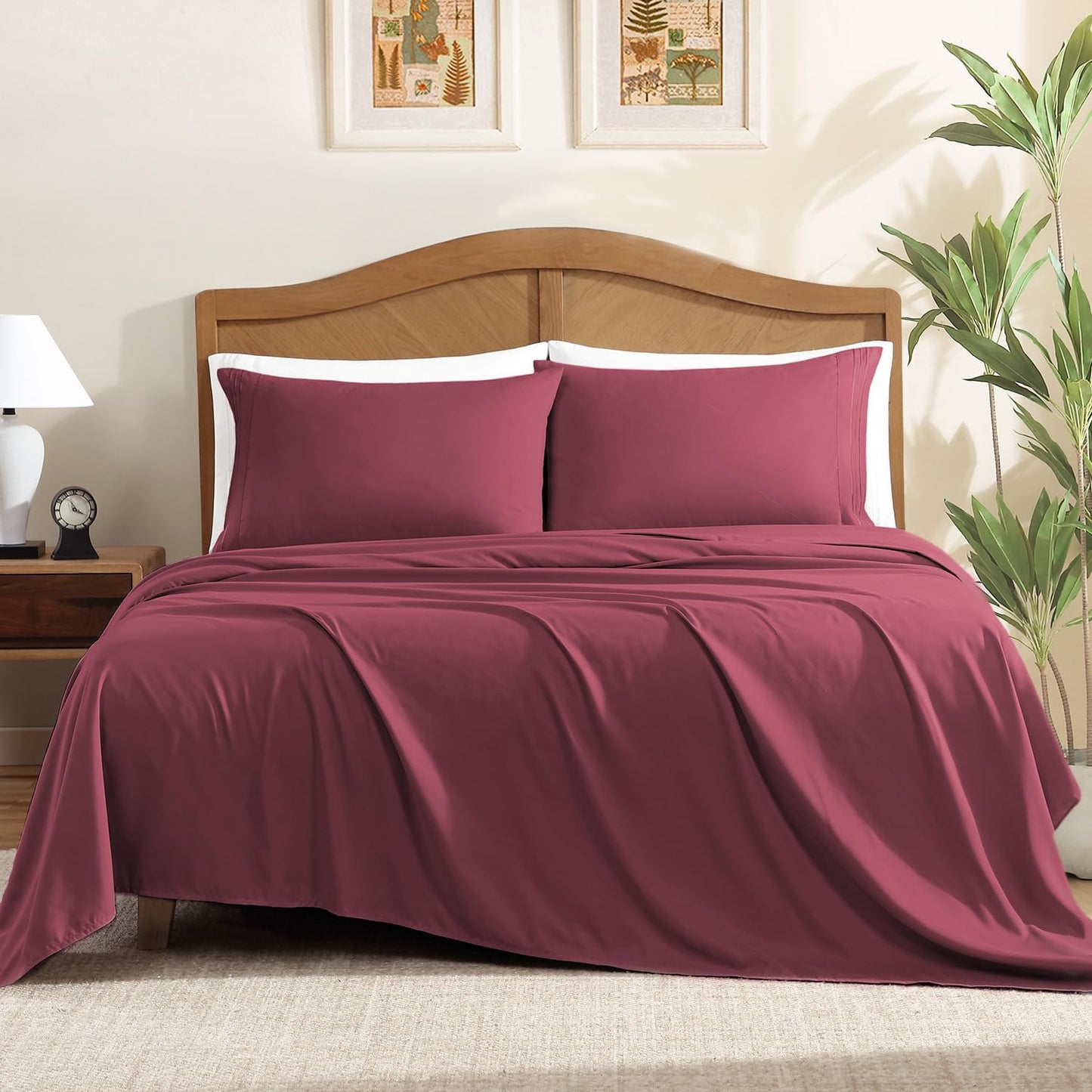 ClevaHome Sheet Set Queen Size, 4-Piece Bedding, Lightweight & Super Soft Easy Care Microfiber– Shrinkage & Fade Resistant Bedding Set with 14'' Deep Pockets (Sandy Beige)