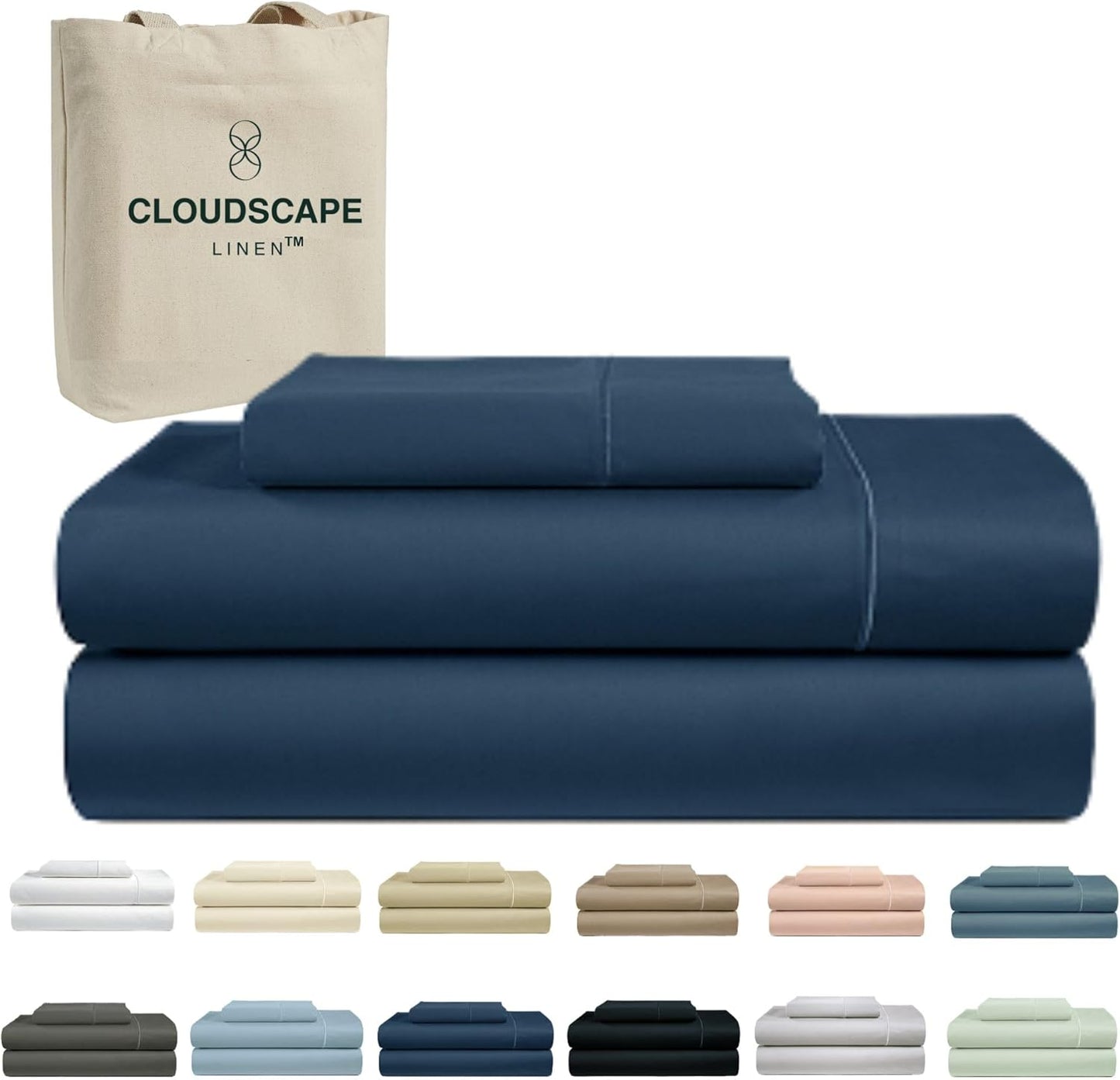 Cloud Scape Linen 100% Egyptian Cotton Sheets for Queen Size Bed, 4 Pieces Bedding Set, 1000 Thread Count, Hotel Quality, Silky Soft, Deep Pockets up to 17”, French Blue