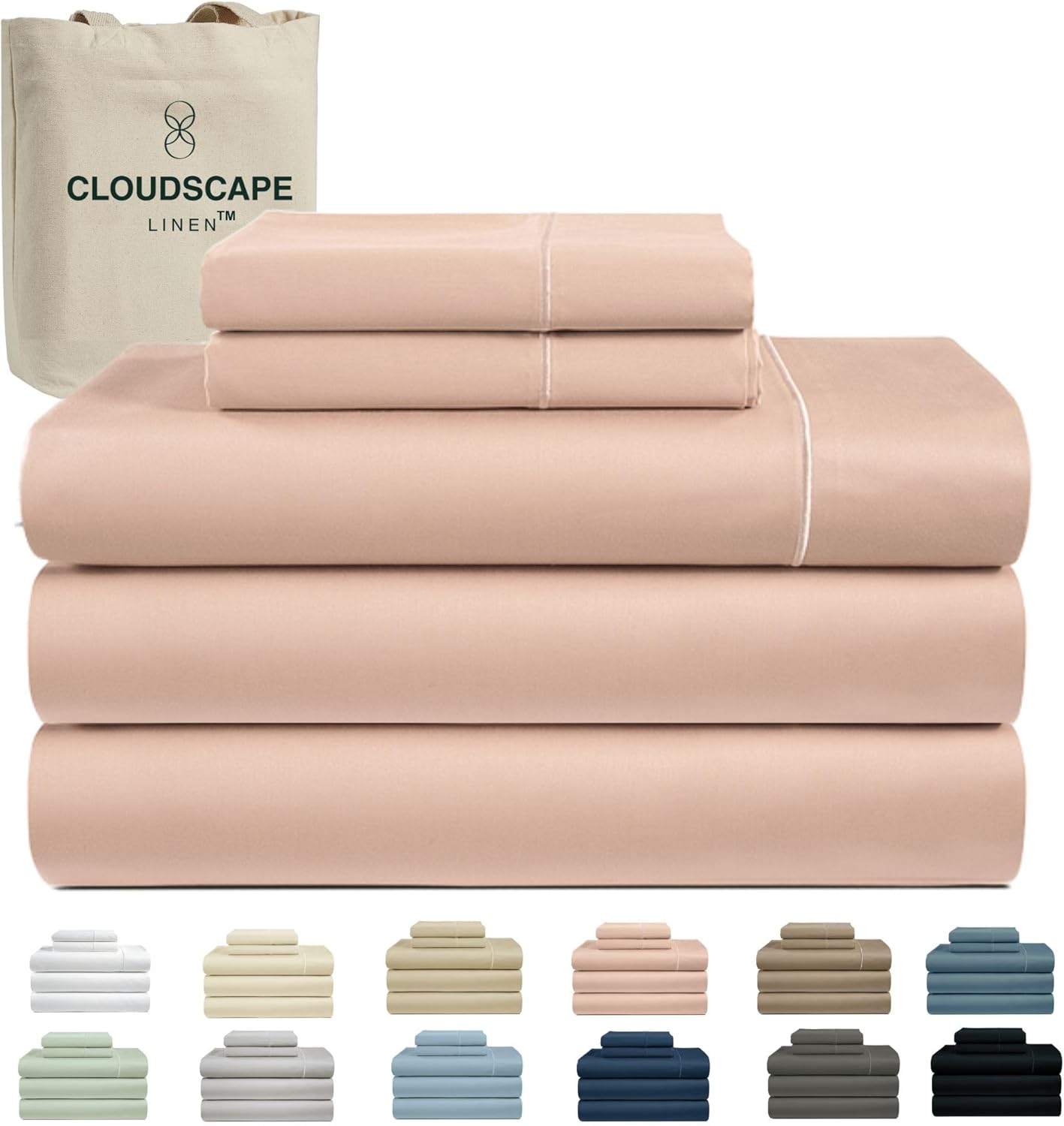 Cloud Scape Linen 100% Egyptian Cotton Sheets for Queen Size Bed, 4 Pieces Bedding Set, 1000 Thread Count, Hotel Quality, Silky Soft, Deep Pockets up to 17”, French Blue